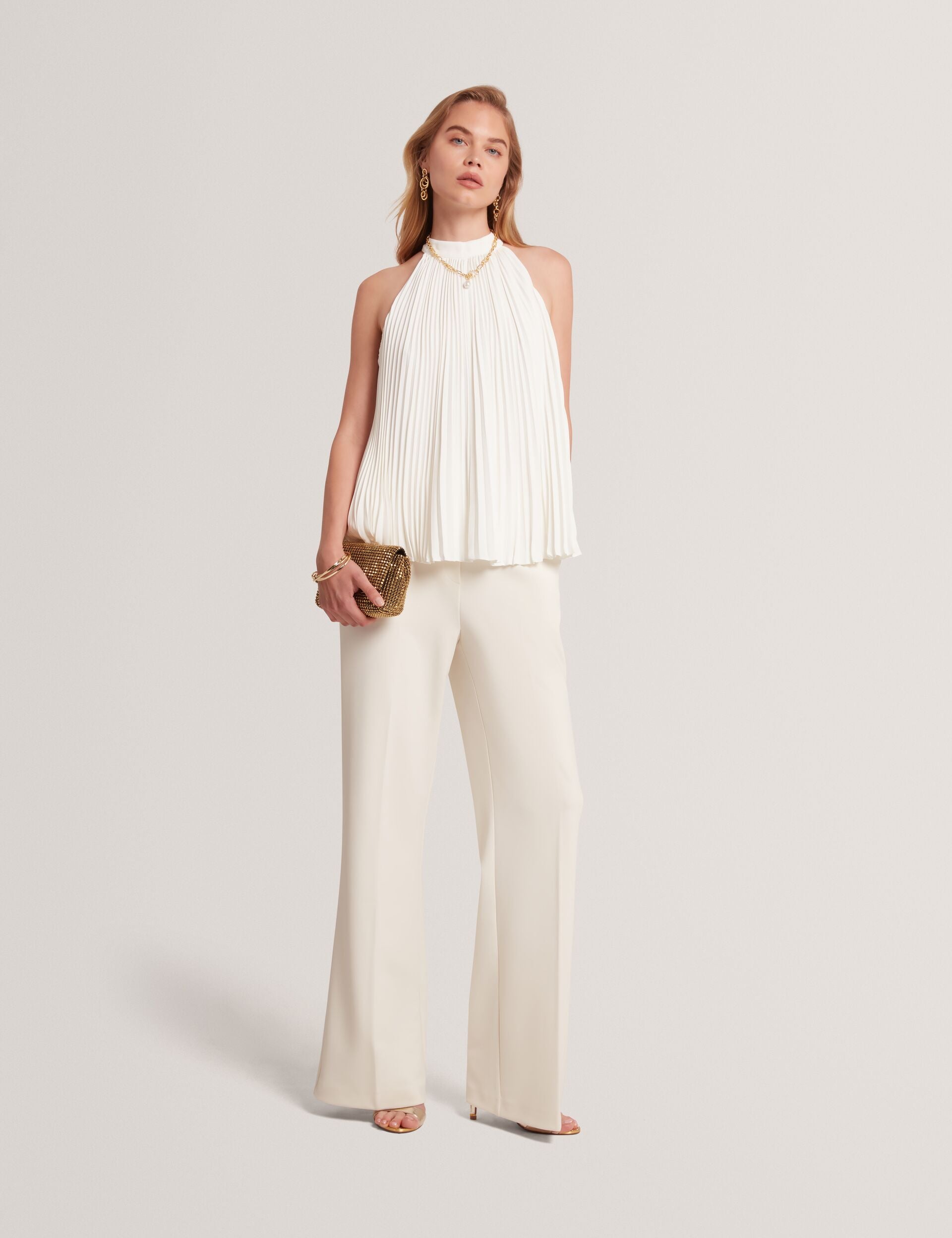 JAMAYA - High Halter Neck Pleated Sleeveless Top