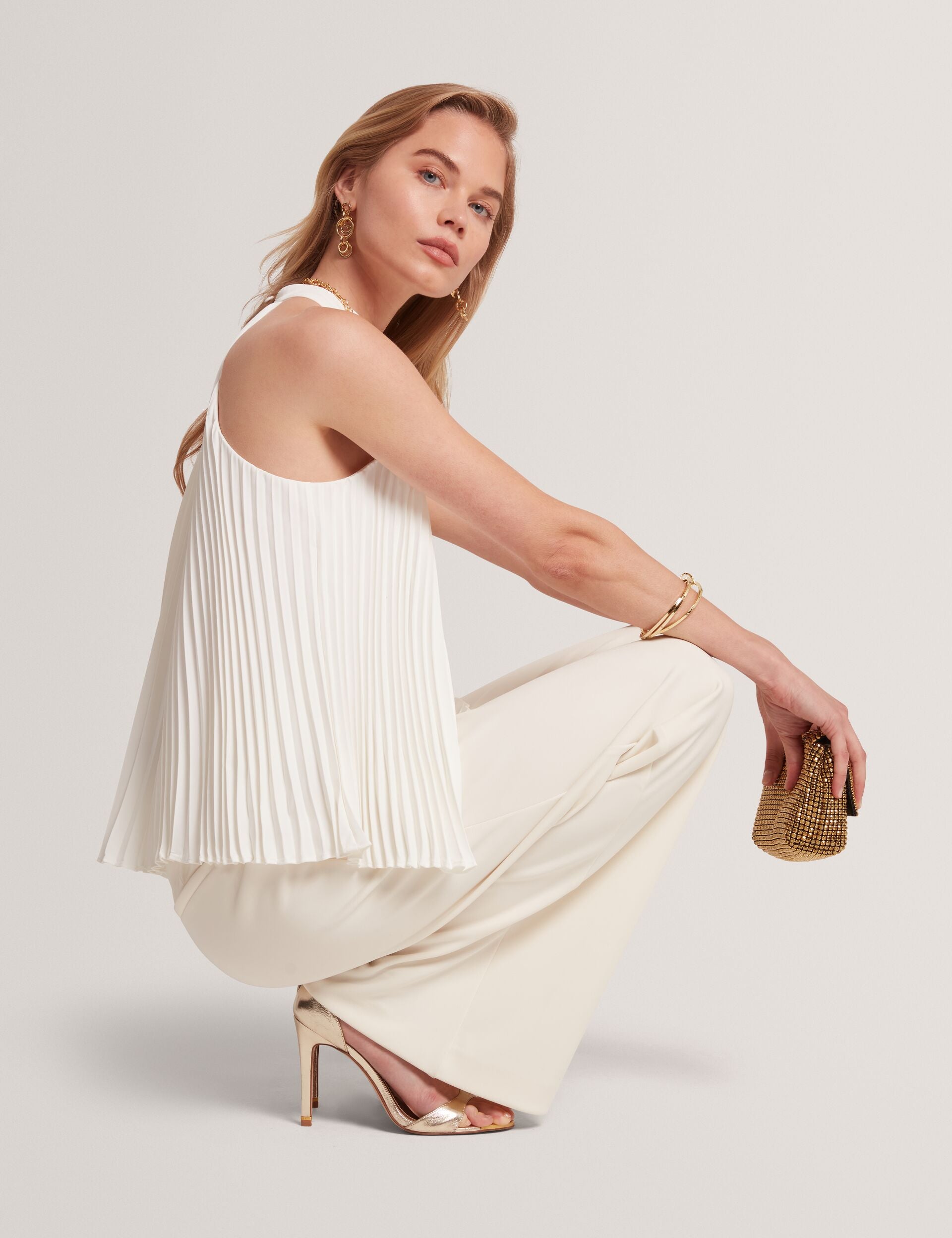 JAMAYA - High Halter Neck Pleated Sleeveless Top