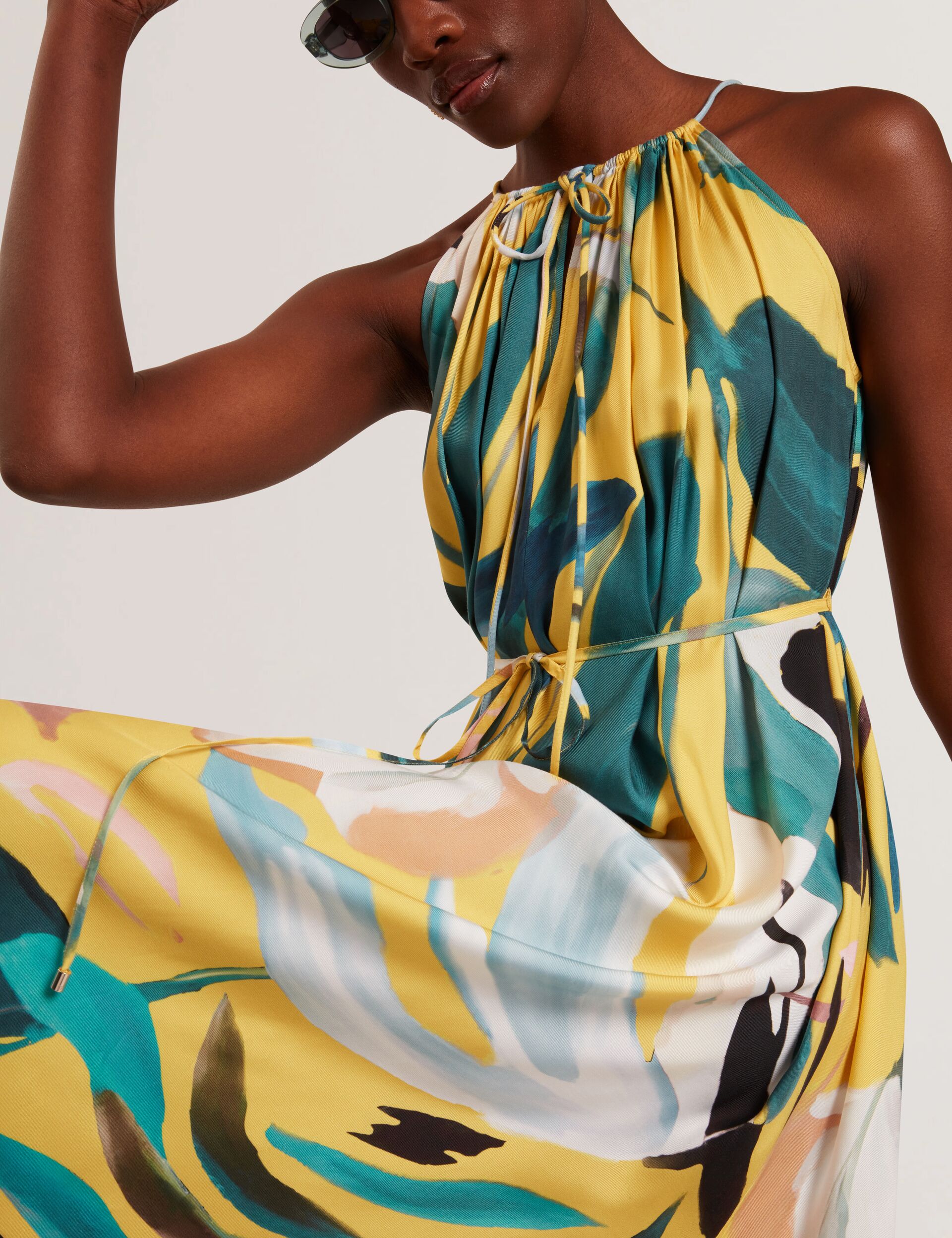 Yellow Bold Print Halterneck Tie Waist Midi Dress | Reelia | Ted Baker UK Yellow Bold Print Halterneck Tie Waist Midi Dress | Reelia | Ted Baker UK