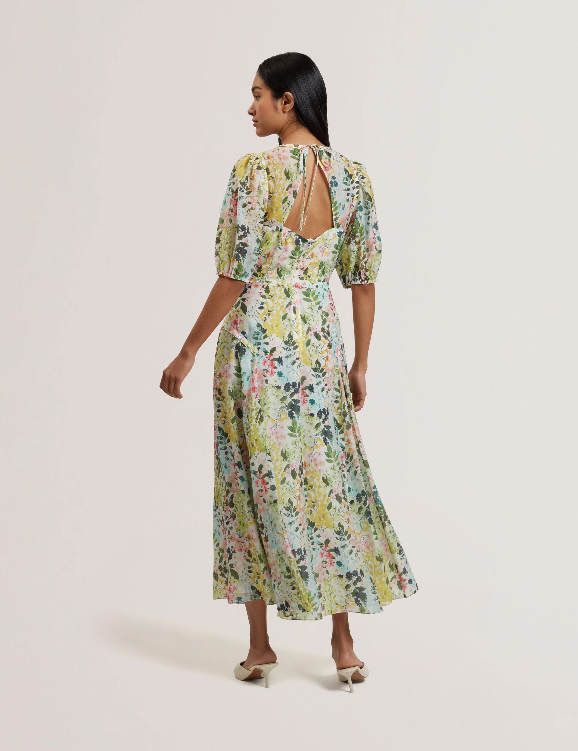 Ivory Floral Puff Sleeve A-Line Midi Dress | KANDEA | Ted Baker