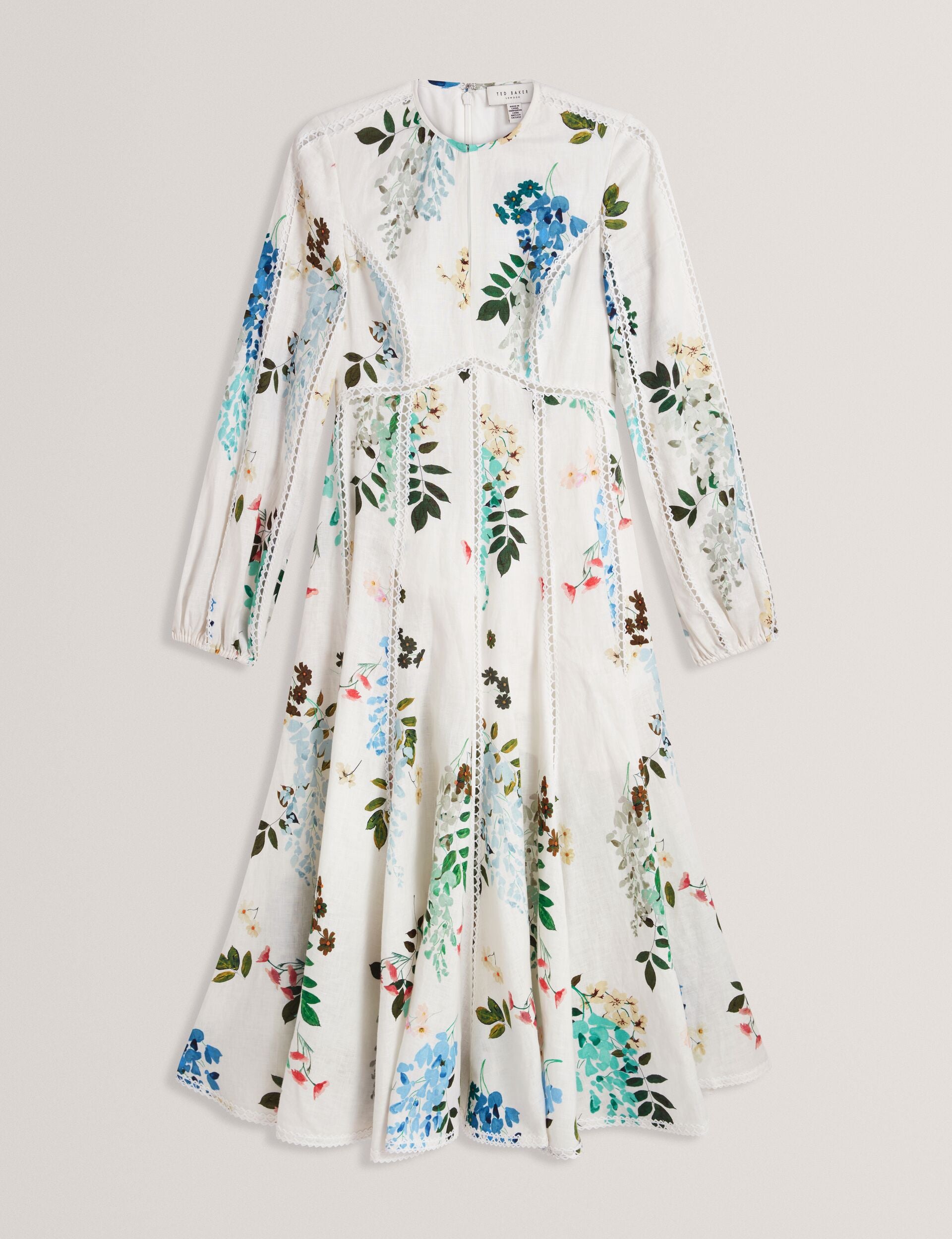 White Floral Crochet Trim Linen Midi Dress | Utala | Ted Baker IE White Floral Crochet Trim Linen Midi Dress | Utala | Ted Baker IE