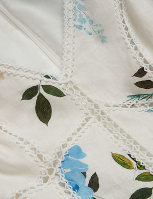 BELVIDA - Floral Crochet Trim Linen Mini Dress BELVIDA - Floral Crochet Trim Linen Mini Dress
