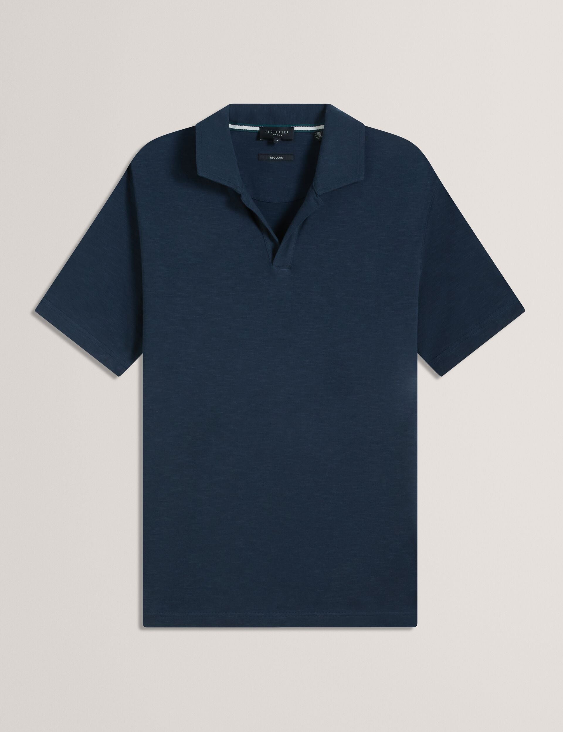 Navy Cotton Linen Open Neck Polo Shirt | ANITO | Ted Baker