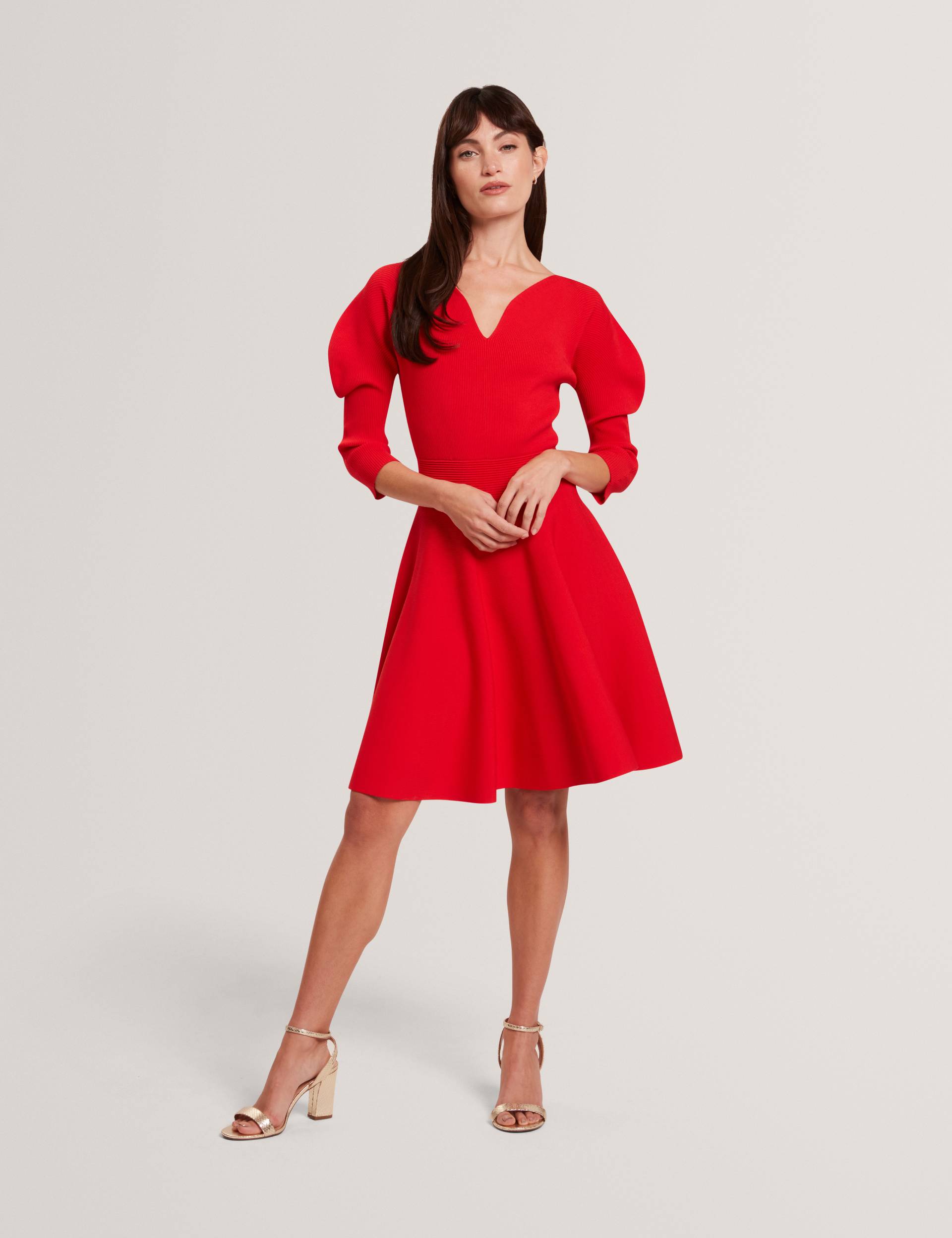 Structured Puff Sleeve Knitted Skater Dress | Jescka