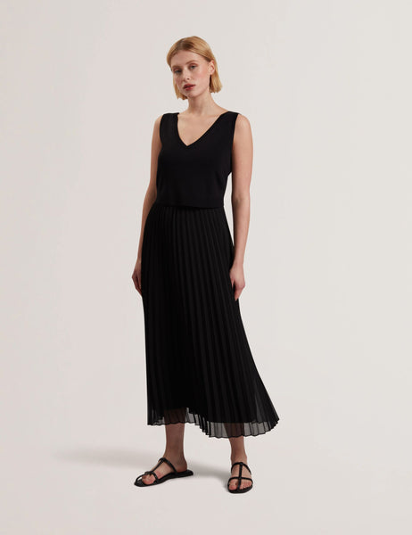 Pleated Midi Dress With Removable Knit Tank | Larnahh
