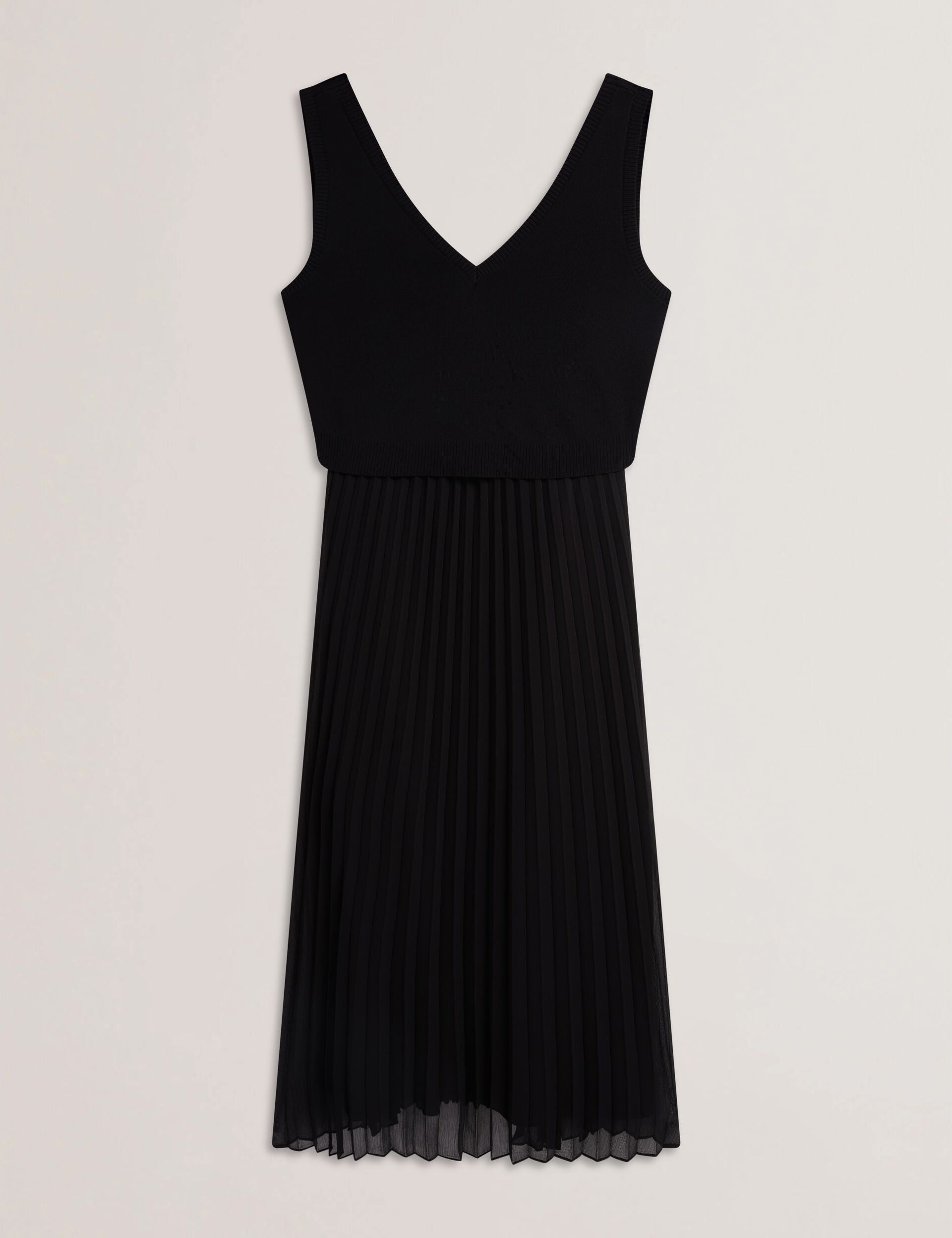 Black Pleated Midi Dress With Removable Knit Tank | Larnahh