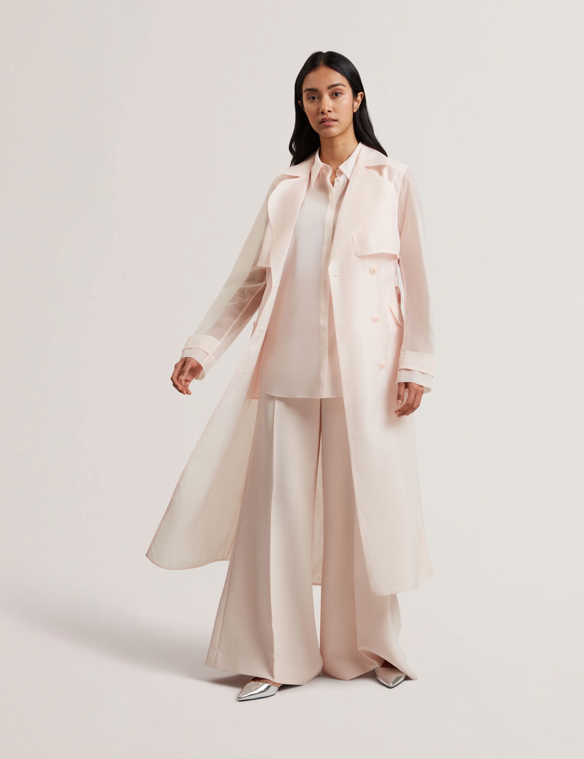 APLYSIA - Organza Longline Belted Trench Coat