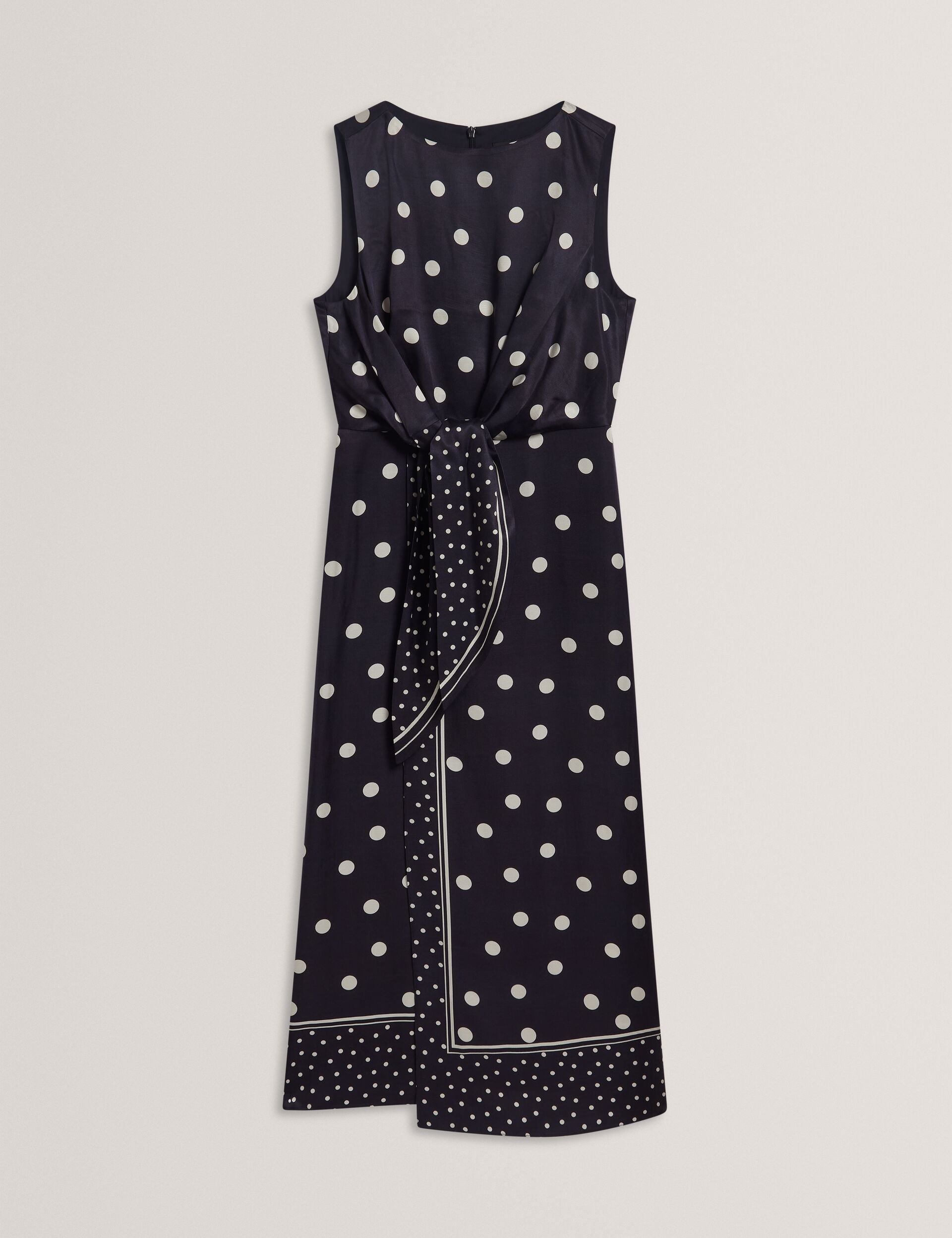 MALMOA - Polka Dot Tie Detail Column Midi Dress