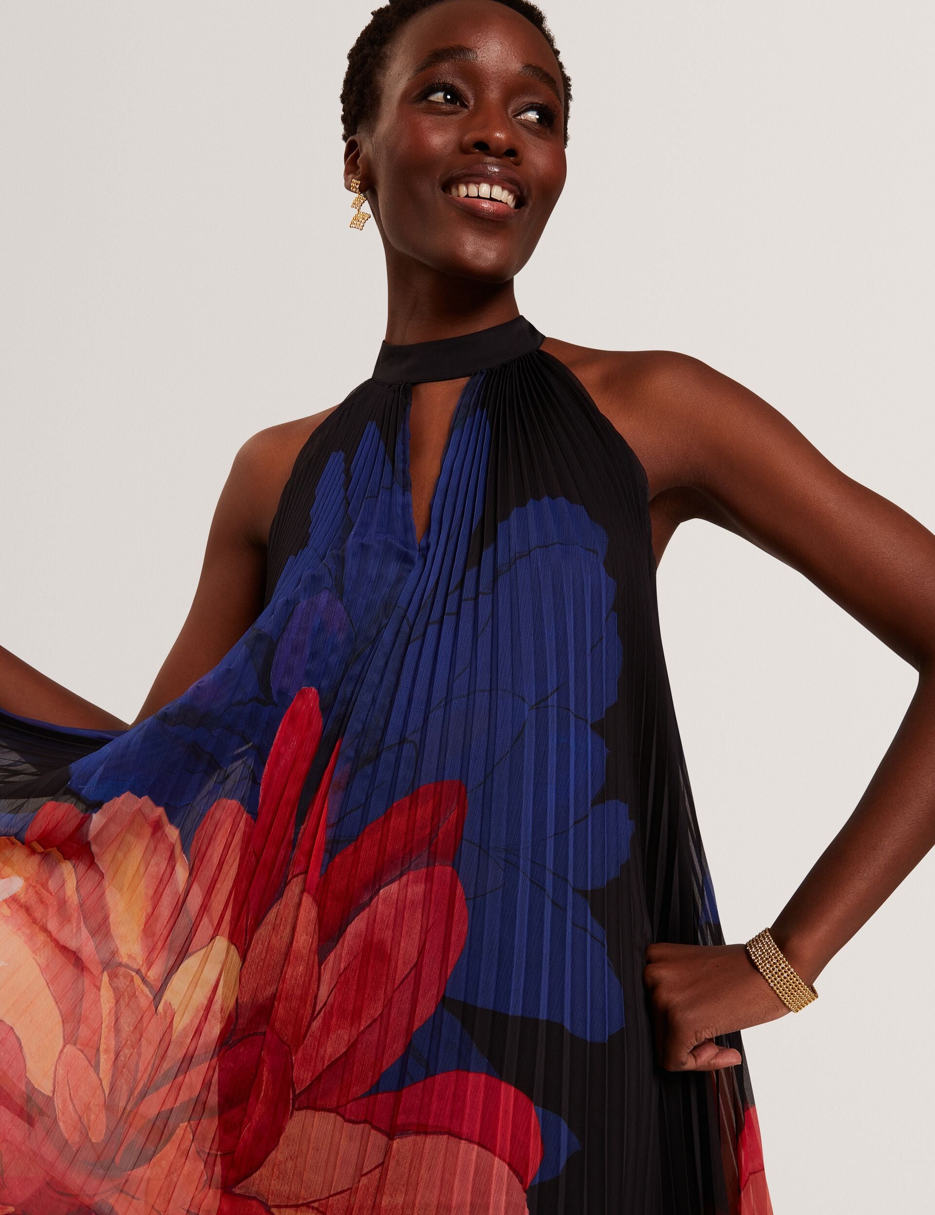 Bold Bloom Pleated Halter Neck Midi Dress | Scotlia | Ted Baker UK Bold Bloom Pleated Halter Neck Midi Dress | Scotlia | Ted Baker UK