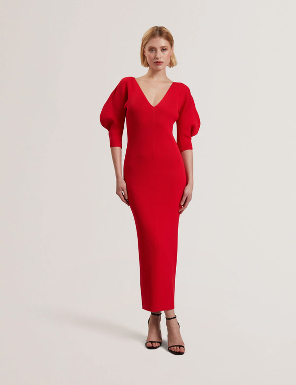 Shaped Sleeve Knitted Bodycon Midi Dress | Pricila