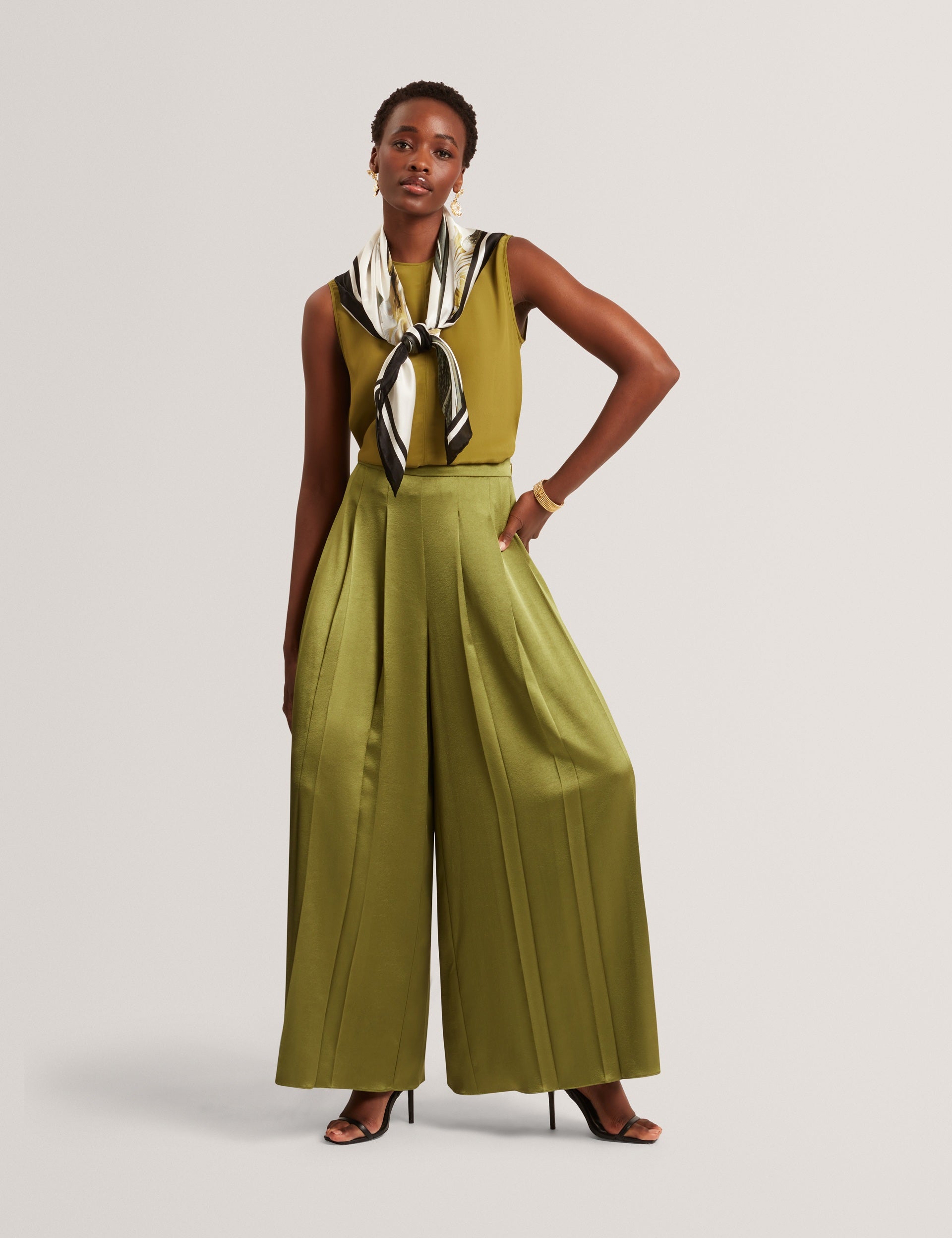 Mid Green Silk Blend Seam Detail Tank Top | Shamra | Ted Baker US