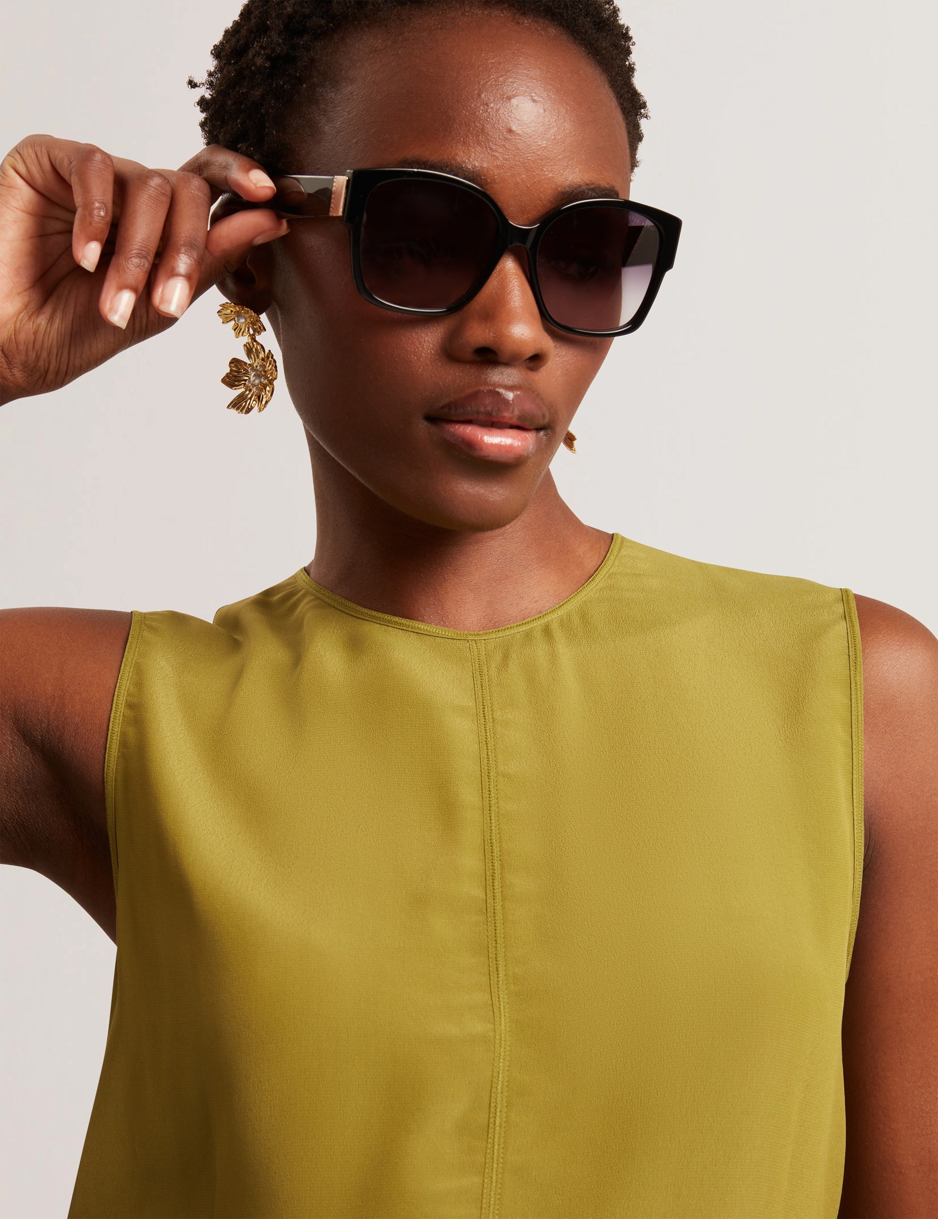 Mid Green Silk Blend Seam Detail Tank Top | Shamra | Ted Baker US