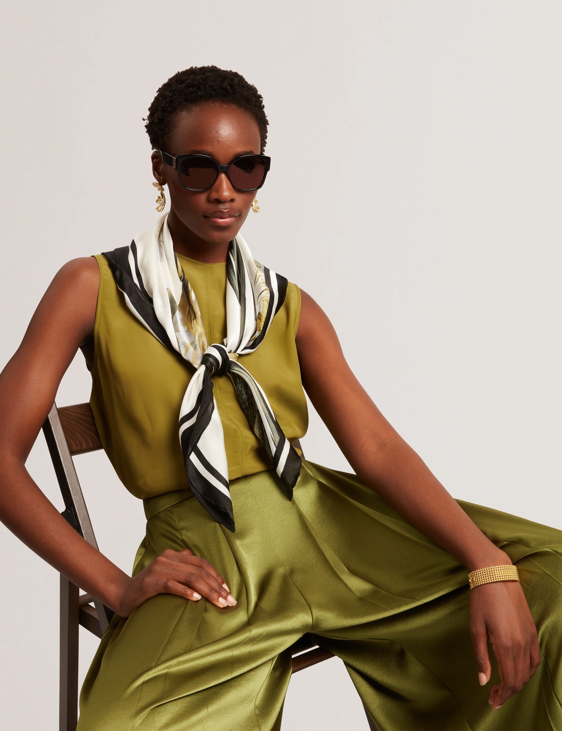 Mid Green Silk Blend Seam Detail Tank Top | Shamra | Ted Baker US