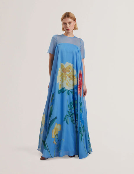 Sheer Neck Floral Trapeze Maxi Dress | Malrie | Ted Baker US