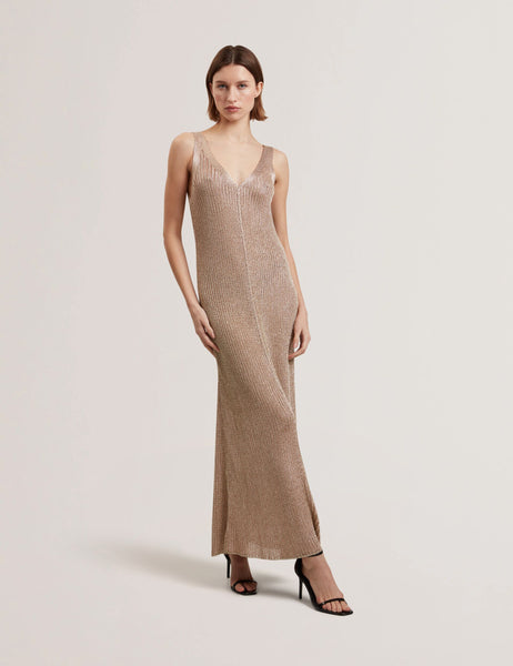 Metallic Knit Sleeveless Column Maxi Dress | Alarnaa