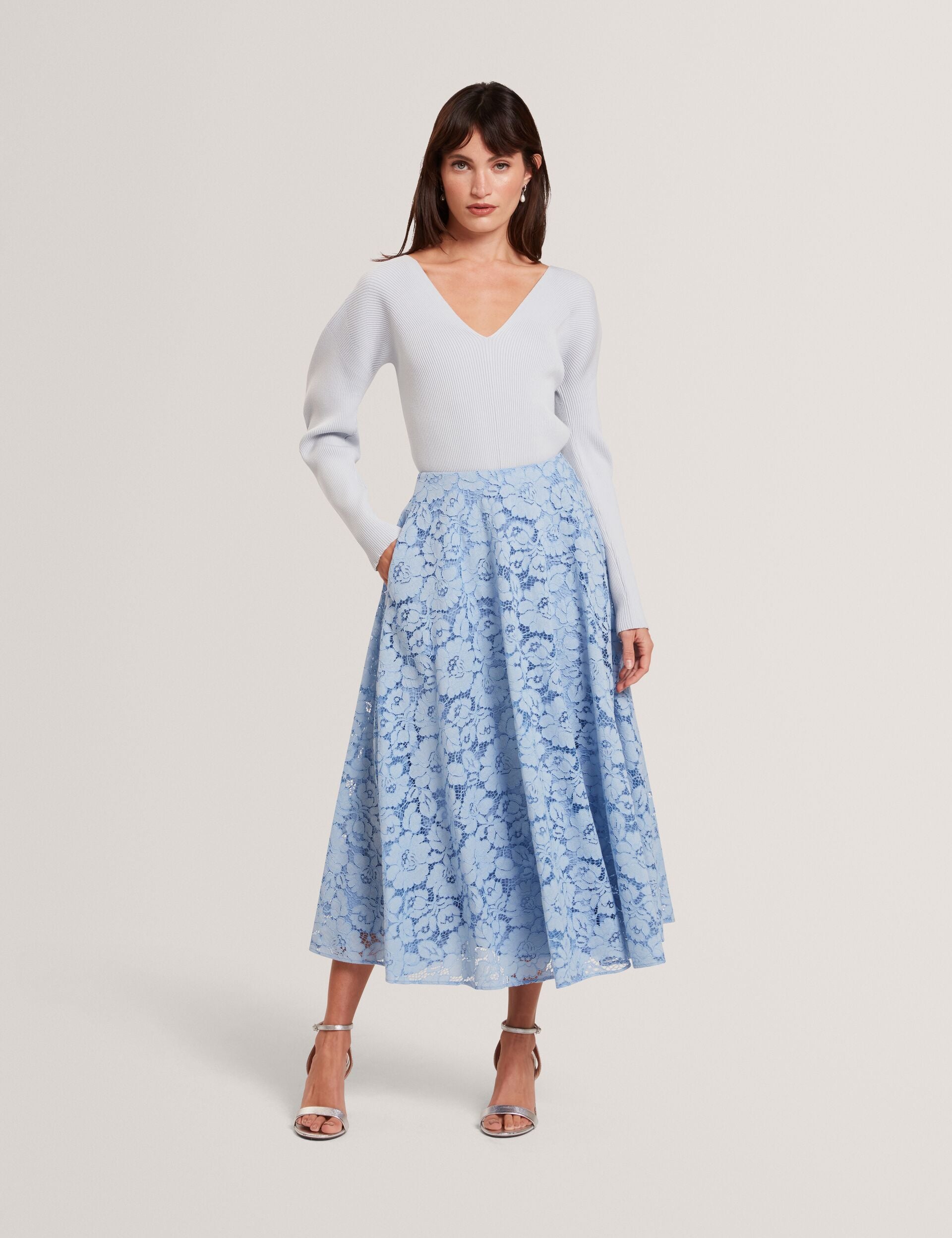 Jupe mi-longue brodée pour femme | Claudie Pierlot Jupe mi-longue brodée pour femme | Claudie Pierlot