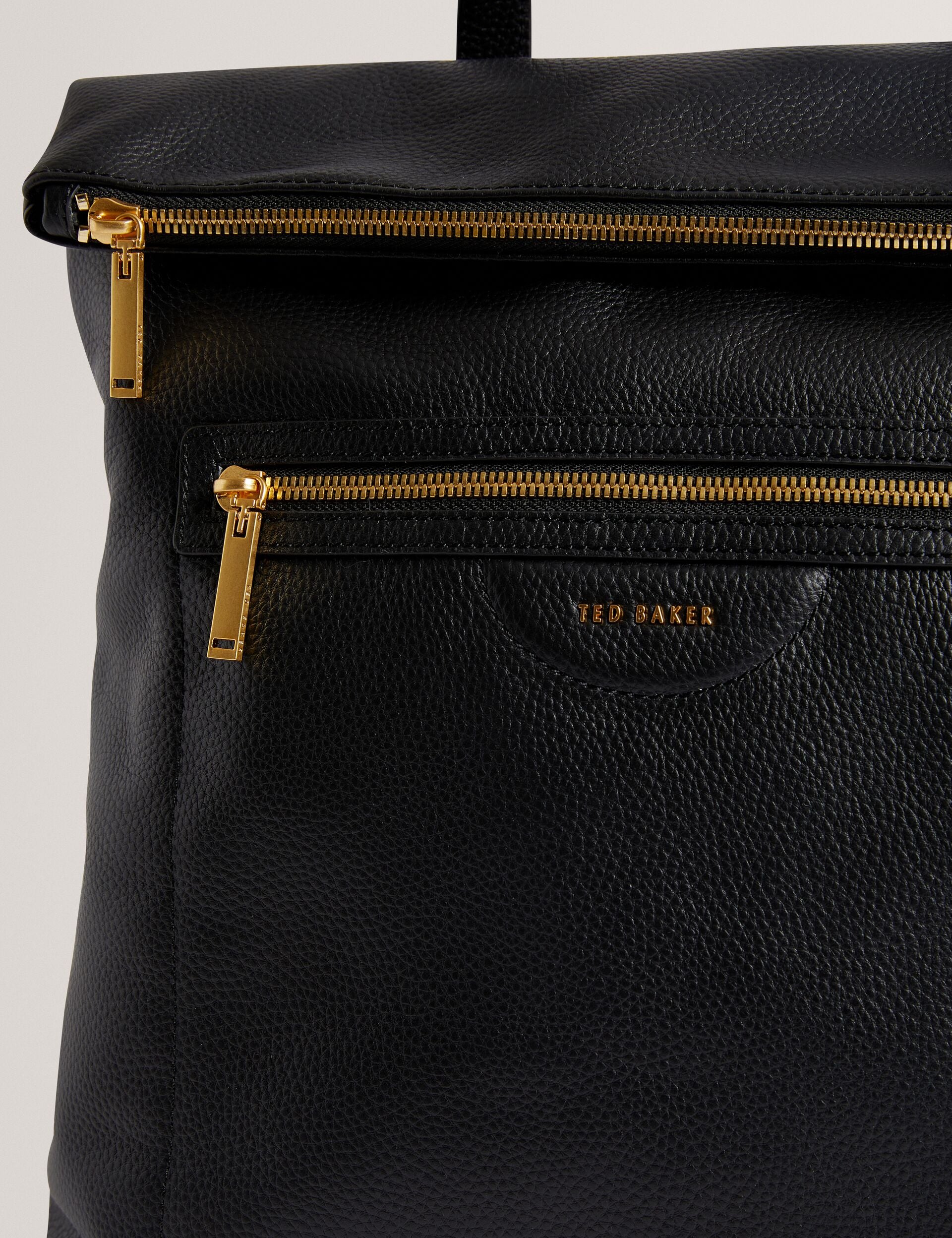 black leather backpack womens ted baker Webbing Strap Leather Fold Over Backpack | Essaya