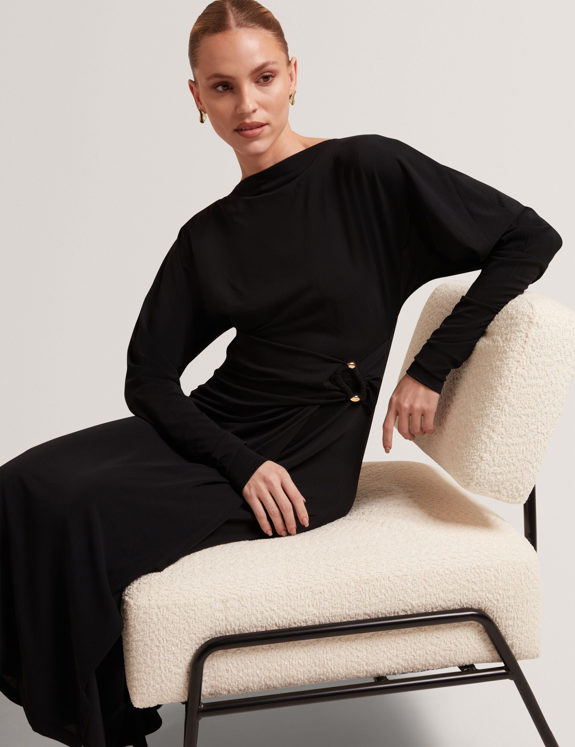 ted baker black long sleeve dress Sheer Detail Knit Long Sleeve Maxi Dress | Occasa