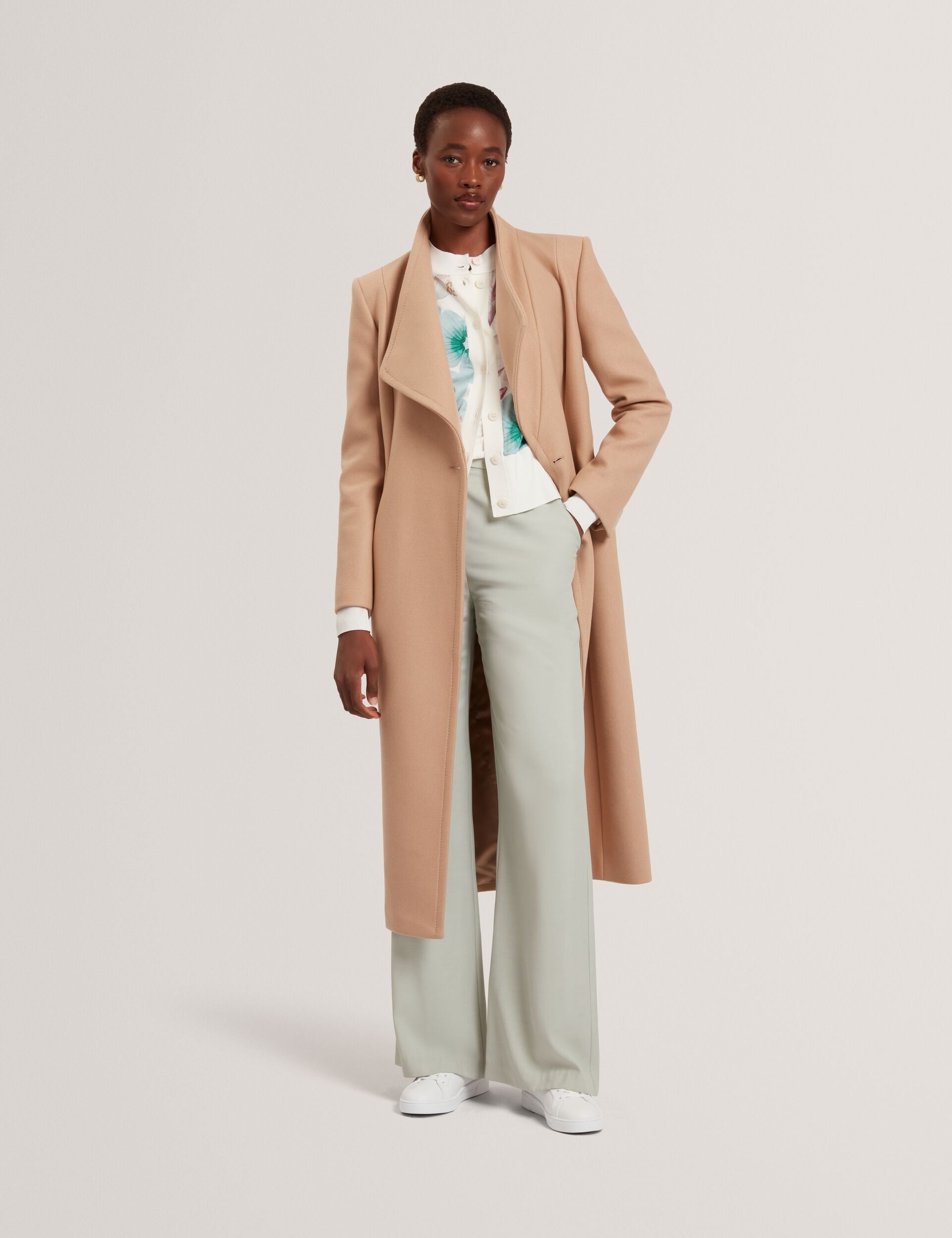 Camel Wool Rich Hourglass Longline Wrap Coat | Mindee | Ted Baker US