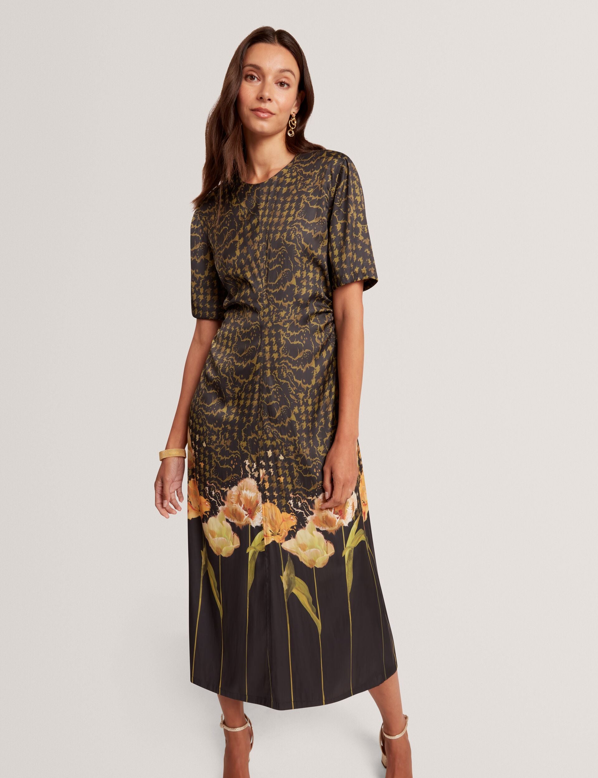Floral Check Gathered Waist Midi Waist | Aevaa | Ted Baker UK