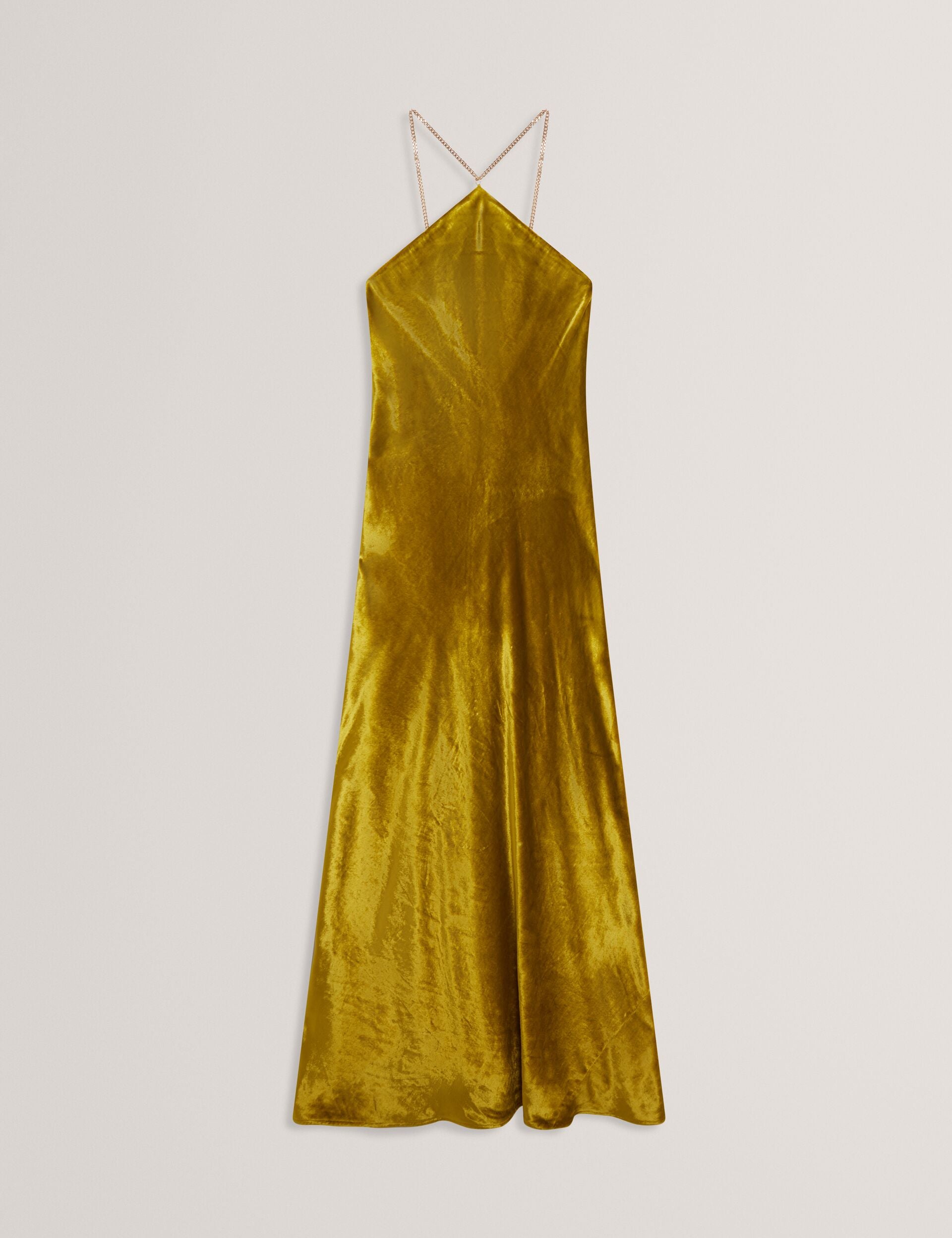 Gold Velvet Halterneck Column Maxi Dress | Jordya | Ted Baker IE Gold Velvet Halterneck Column Maxi Dress | Jordya | Ted Baker IE