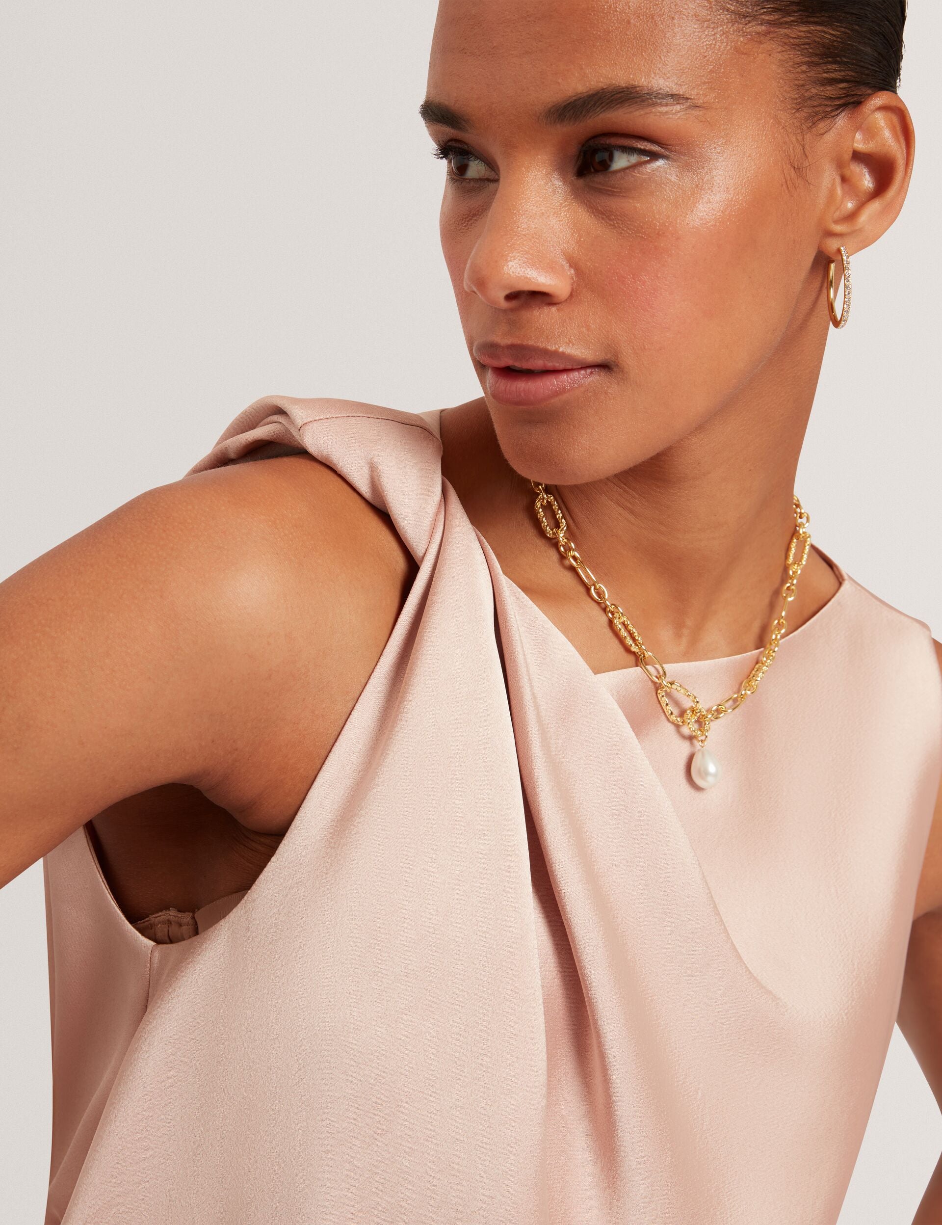 Dusky-pink Satin Twist Neck Sleeveless Top | Miona | Ted Baker UK