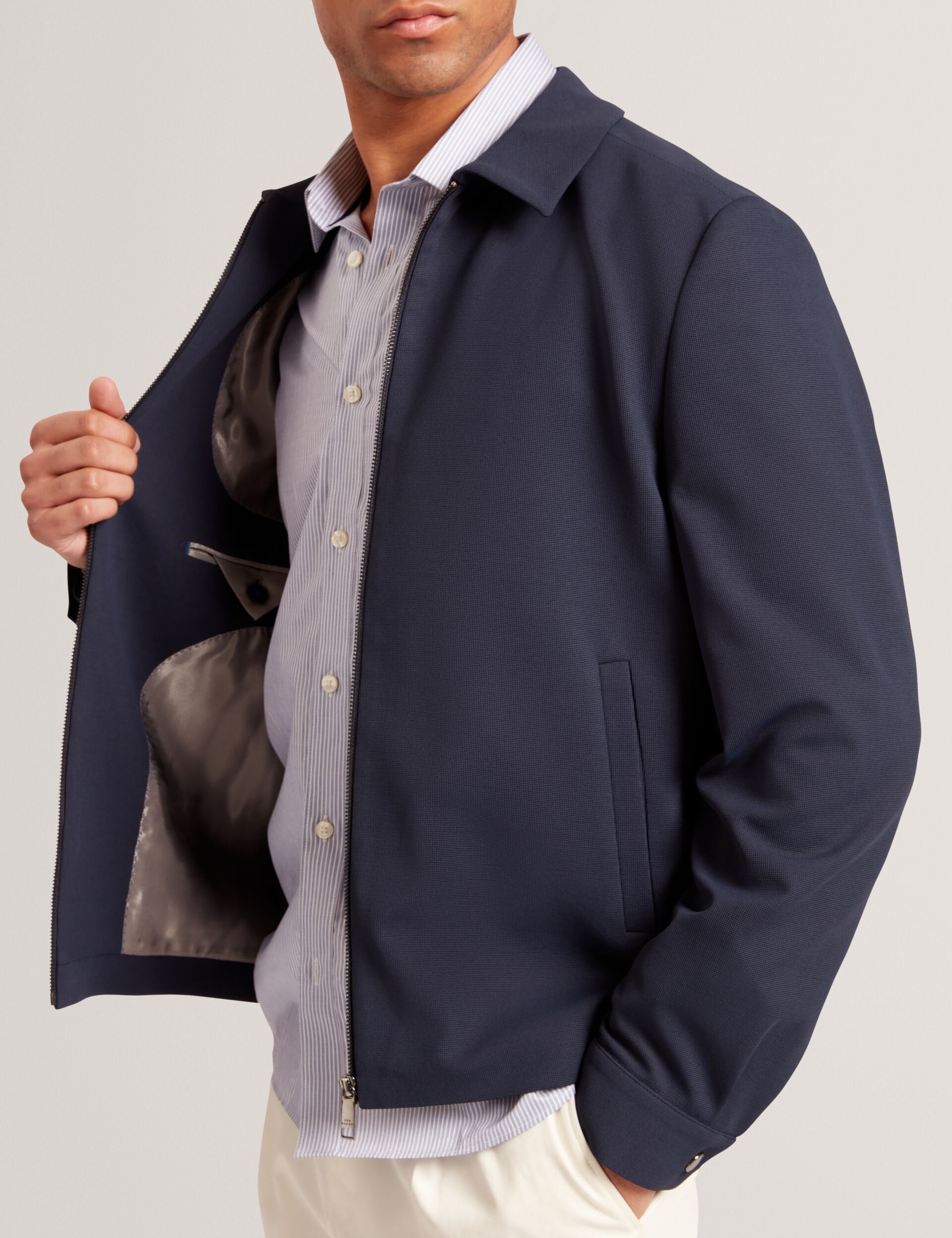Navy Woven Texture Harrington Zip Jacket | Cialdaj | Ted Baker US