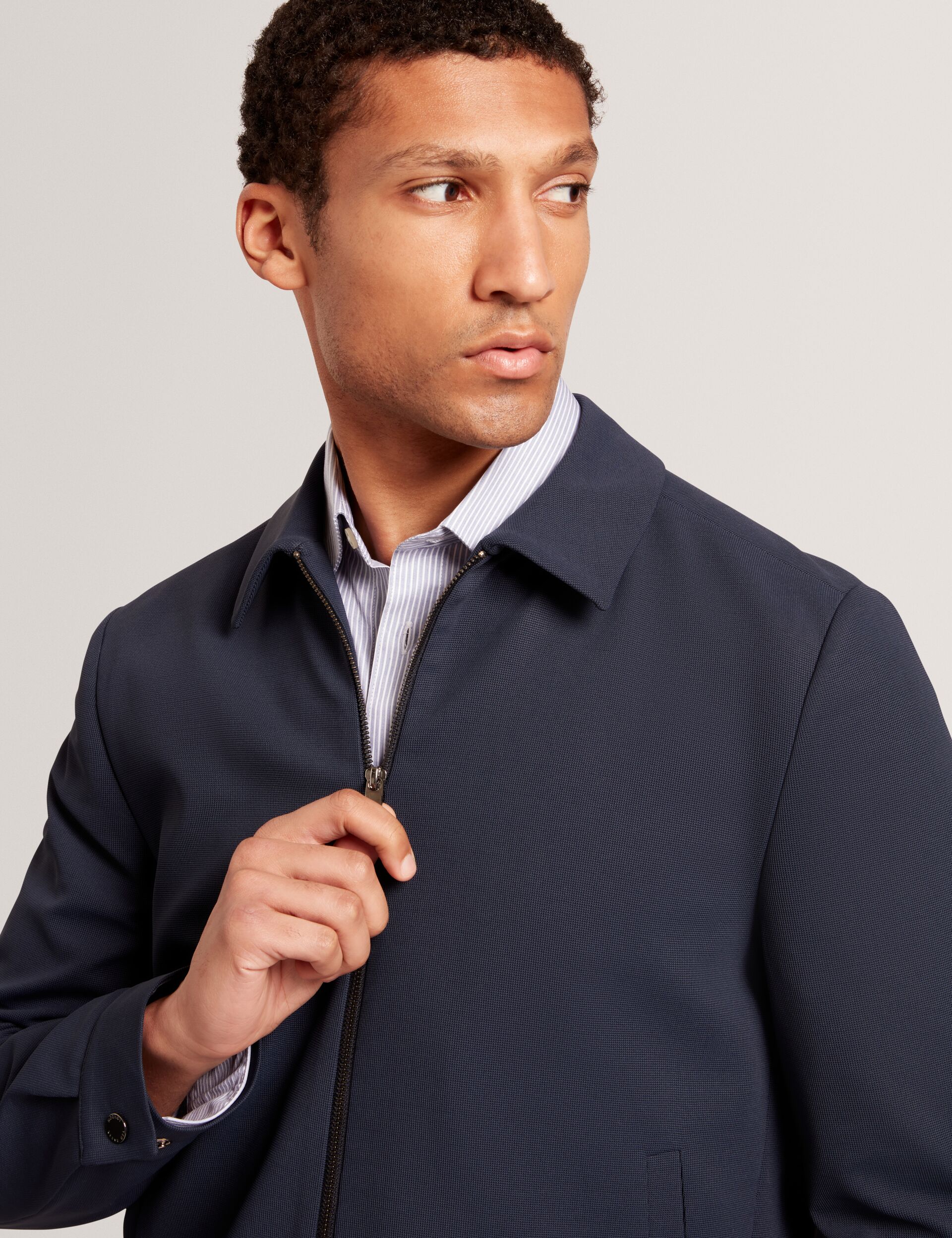 Navy Woven Texture Harrington Zip Jacket | Cialdaj | Ted Baker US