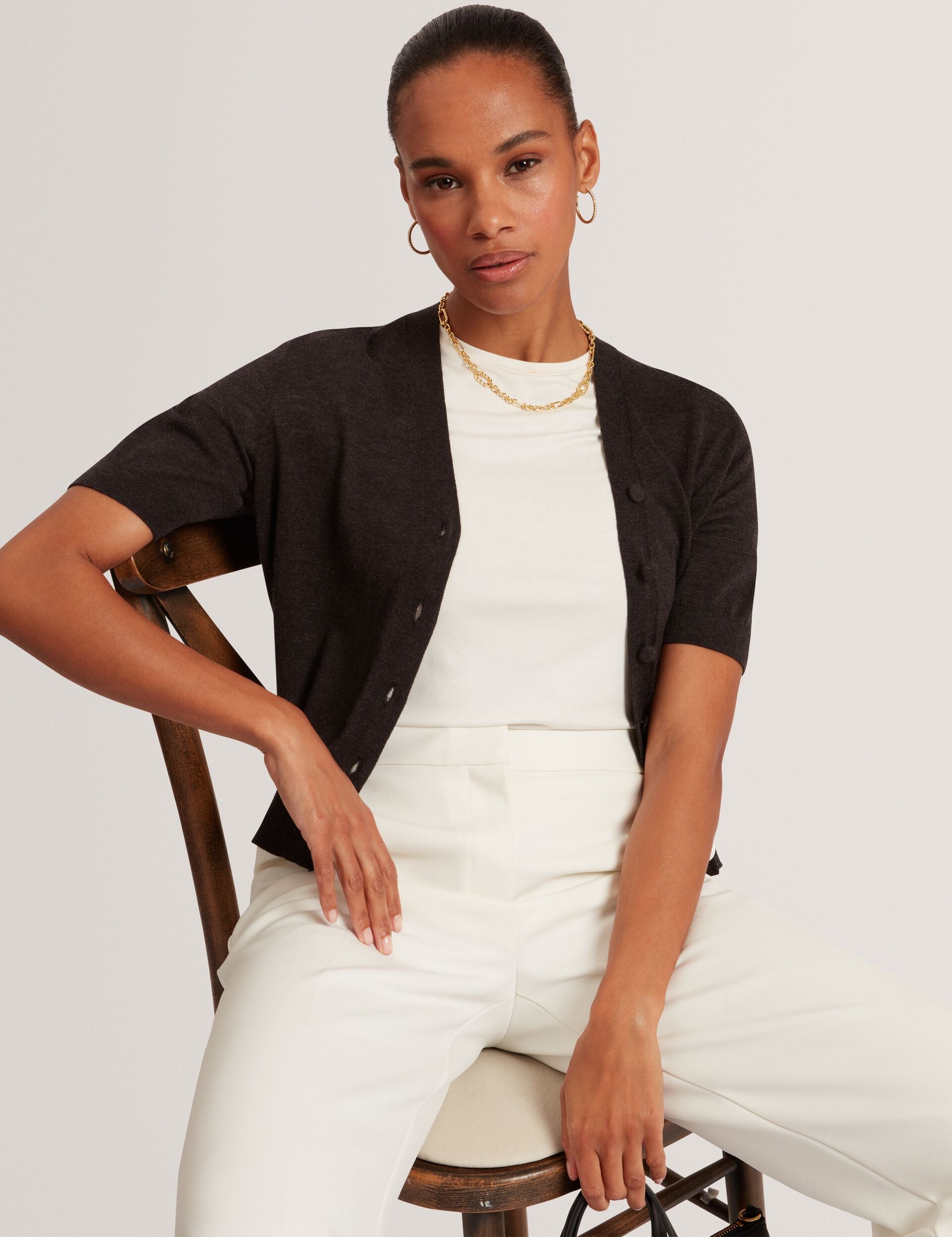 Merino Wool Cropped Short Sleeve Cardigan | Dazlia | Ted Baker UK