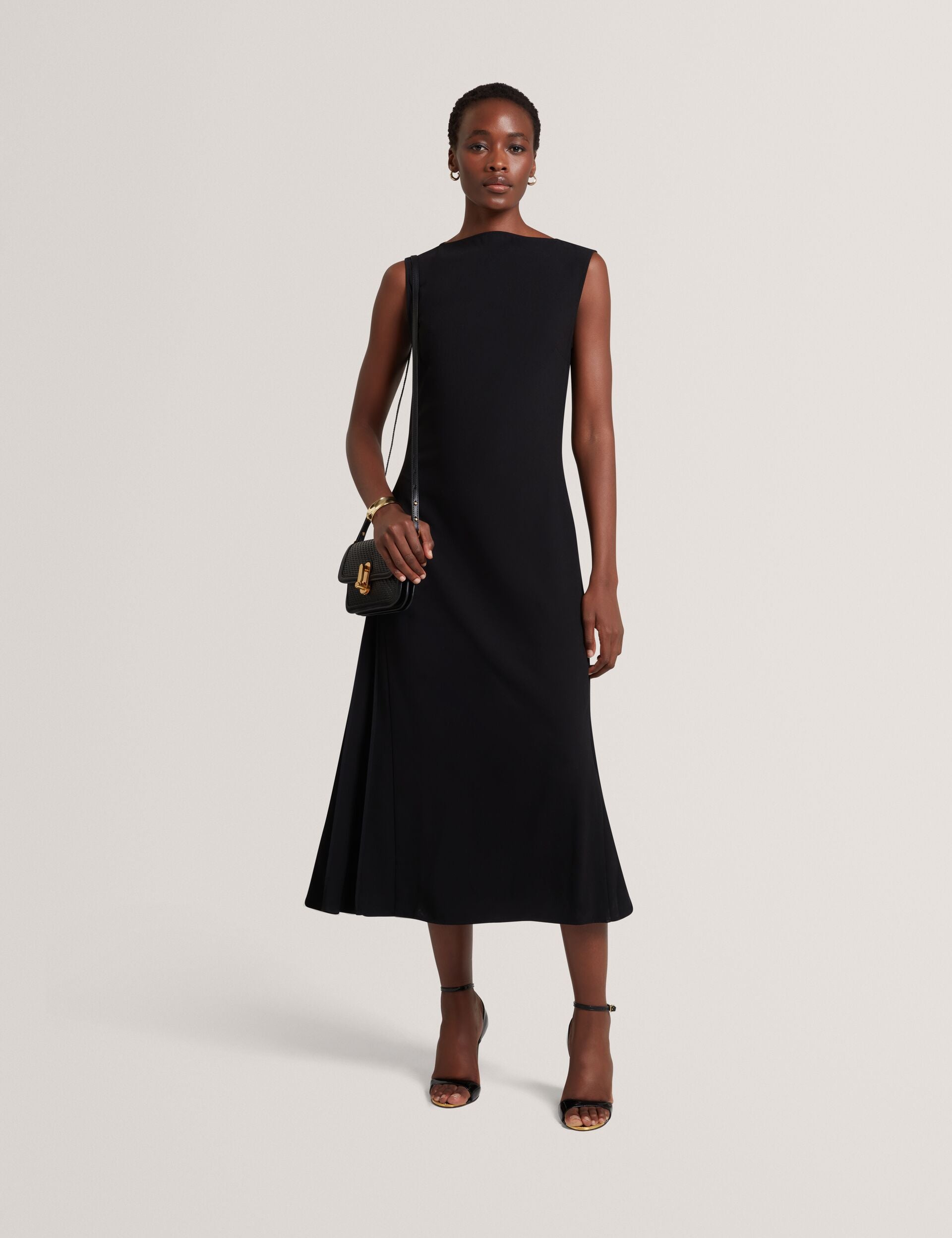 Pleat Detail Sleeveless Column Midi Dress | Dahrcy
