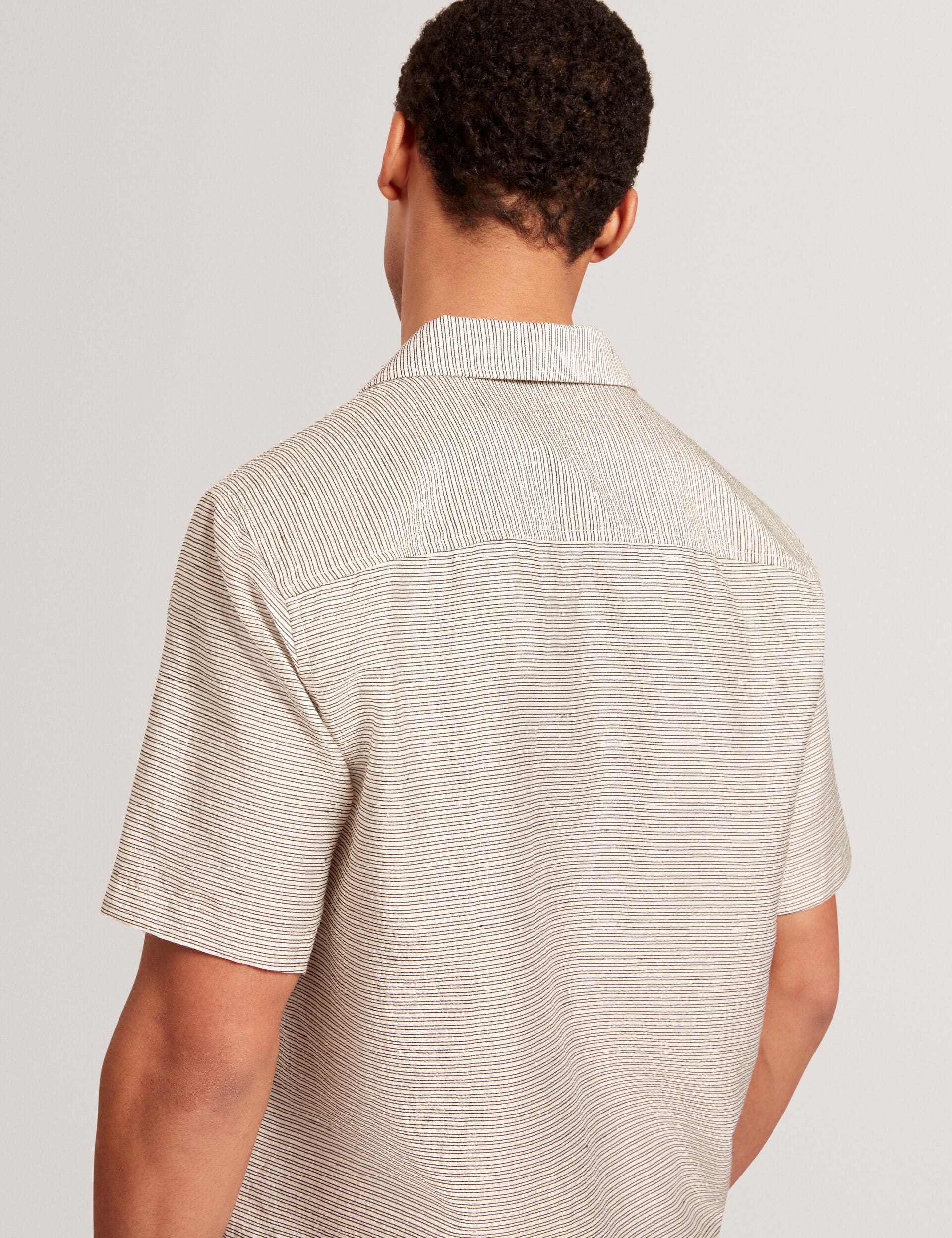 Ecru Relaxed Textured Stripe Short Sleeve Shirt | Wicck | Ted Baker US