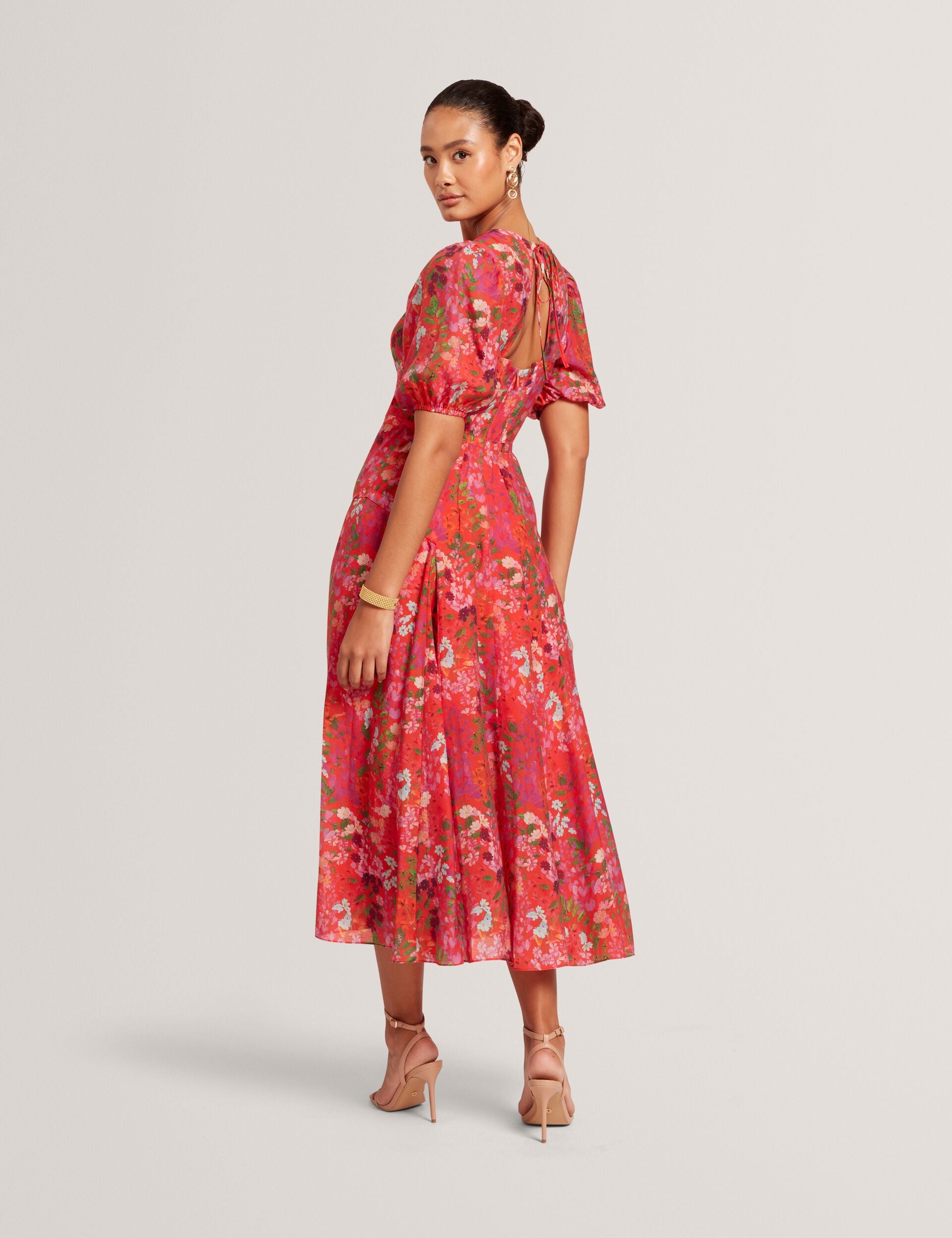 Blossom Print Puff Sleeve A-line Midi Dress | Sianna | Ted Baker UK