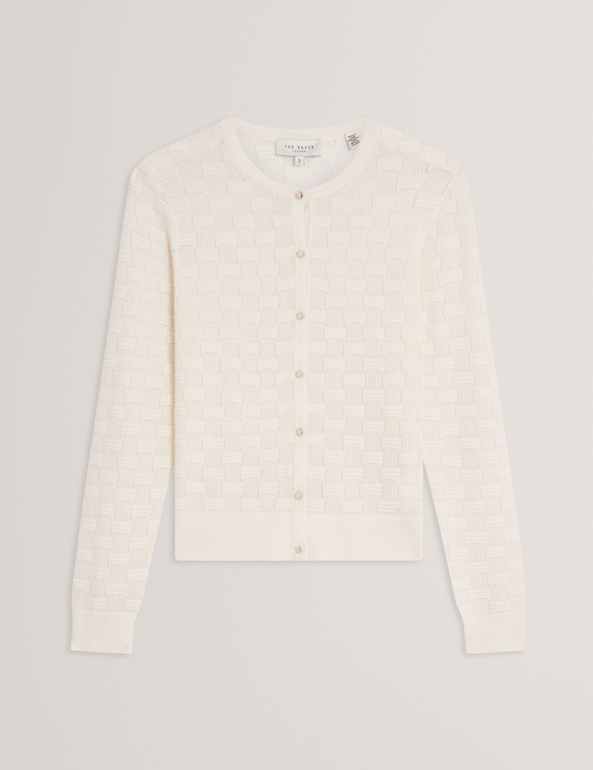 White Silk Blend Textured Knit Crew Neck Cardigan | Cahrie | Ted