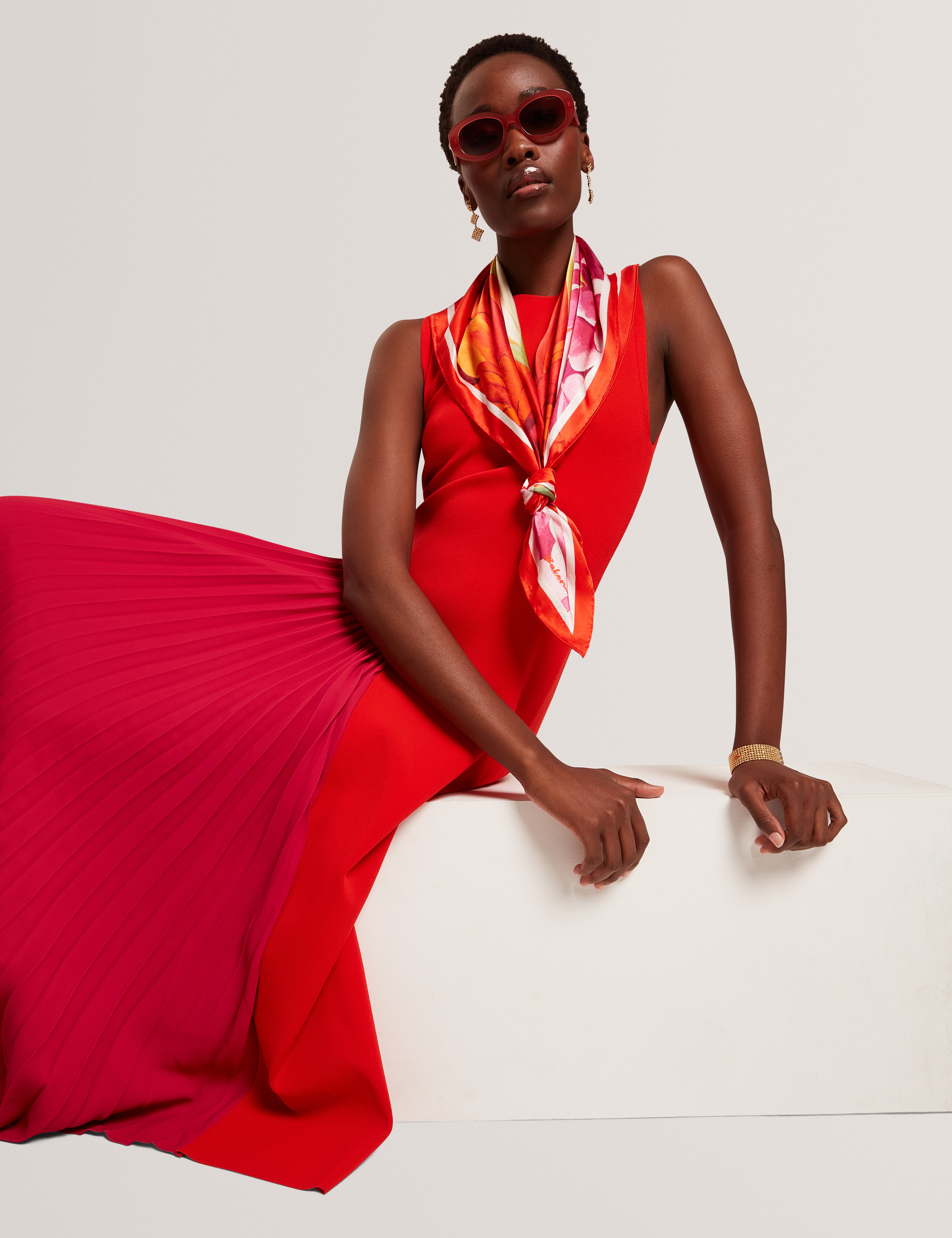 Colour Block Pleated Panel Midi Dress | Zeera