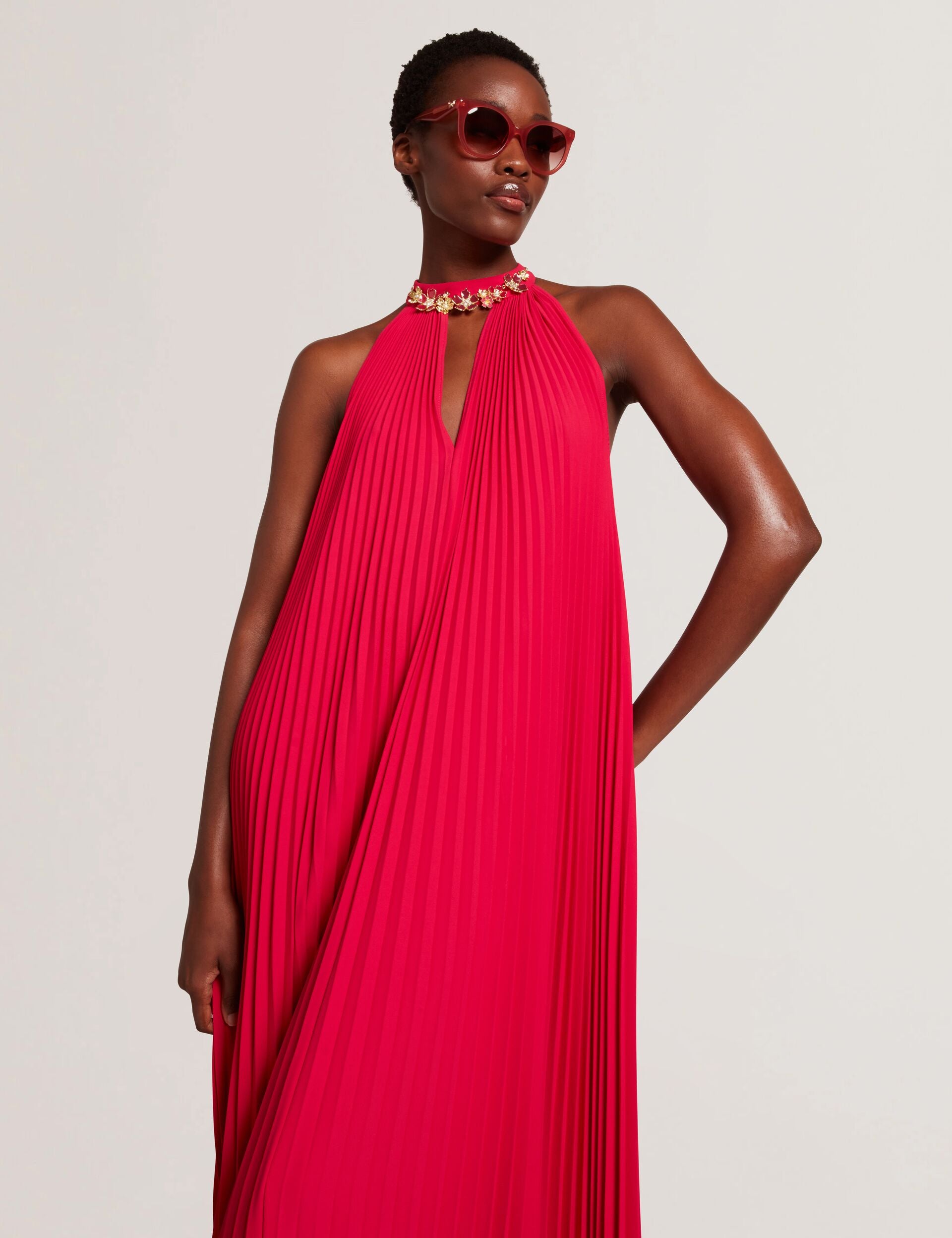 Halter Neck Pleated Flowy Maxi Dress | Akala | Ted Baker IE Halter Neck Pleated Flowy Maxi Dress | Akala | Ted Baker IE