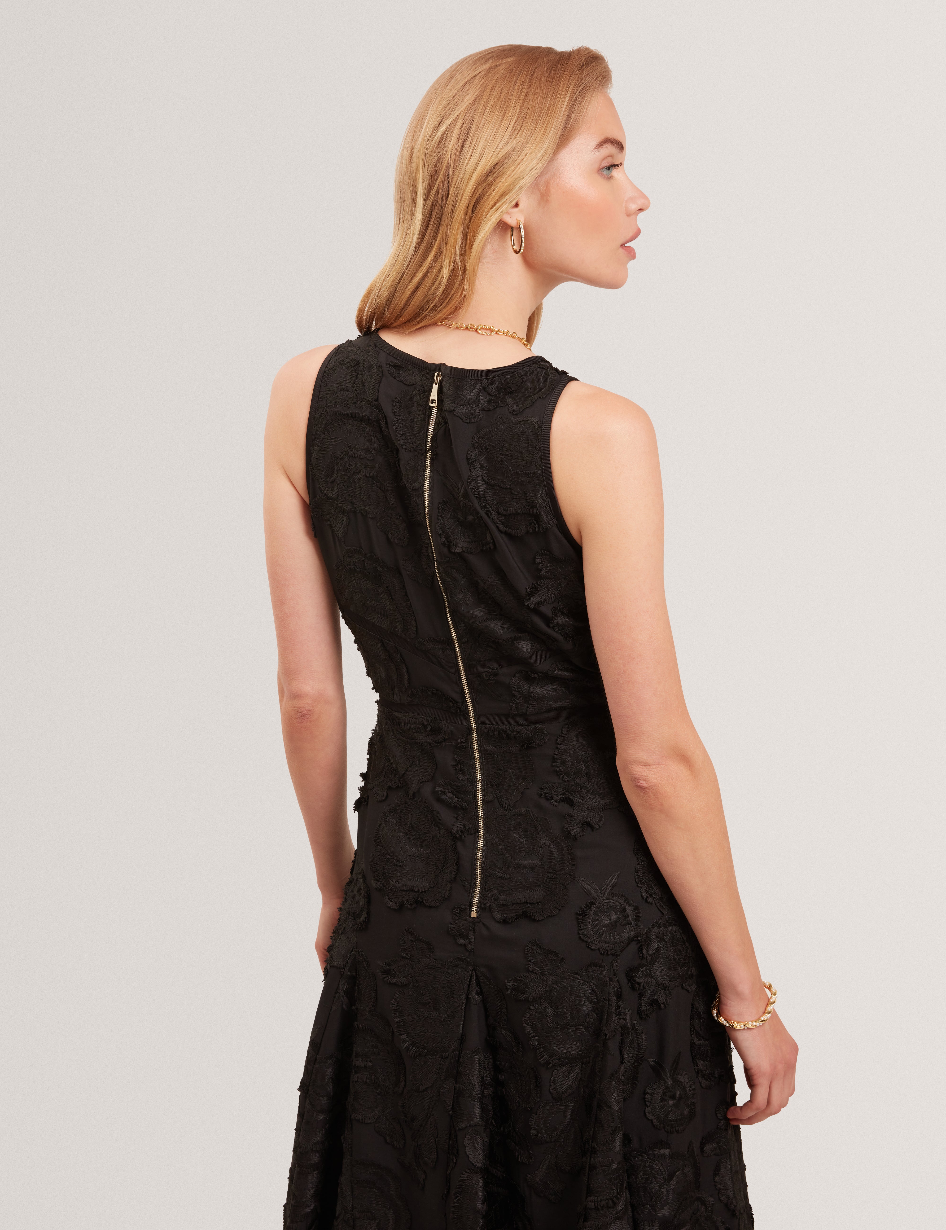 Textured Rose Embroidery Sleeveless Midi Dress | Enkoaa | Ted Baker UK Textured Rose Embroidery Sleeveless Midi Dress | Enkoaa | Ted Baker UK