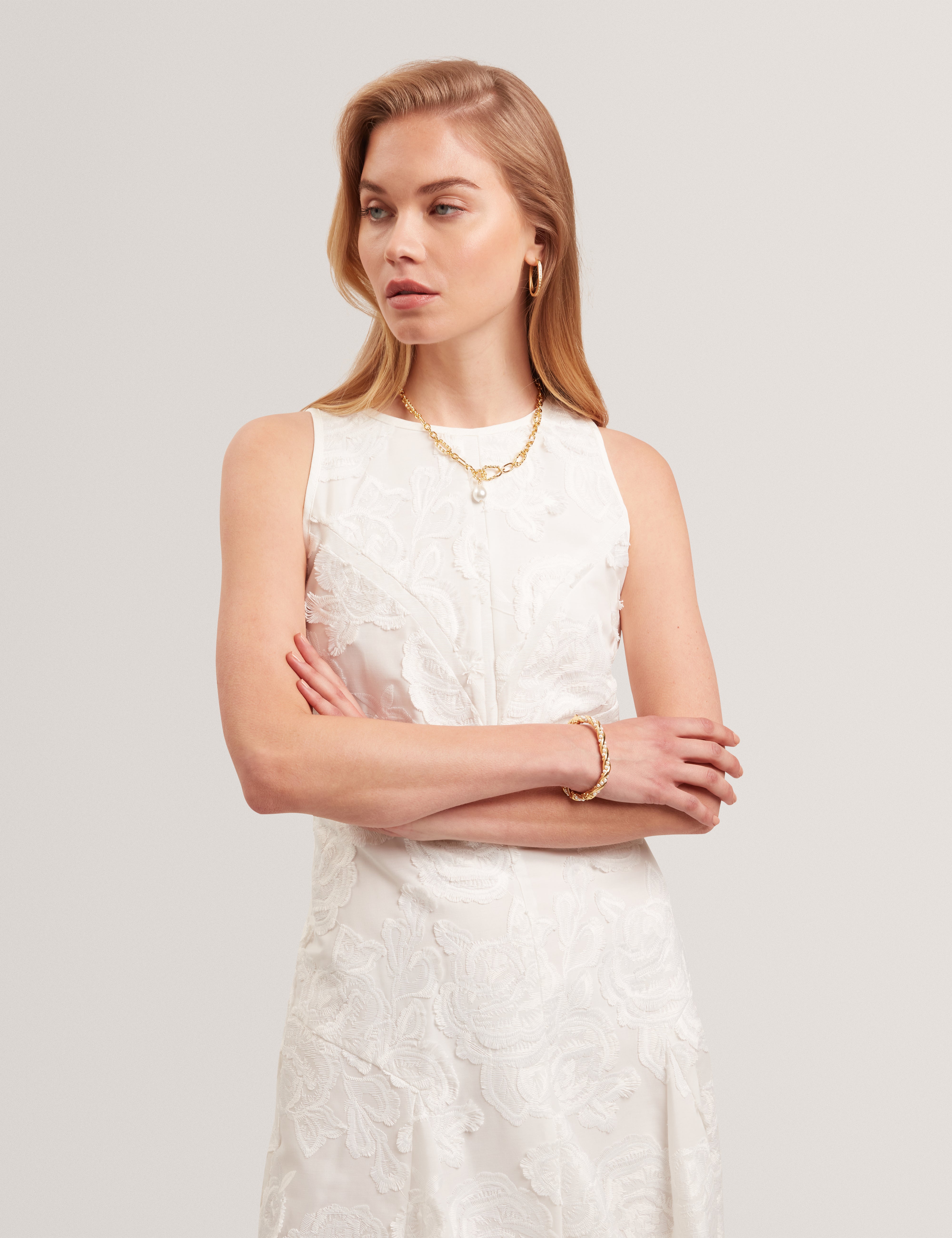 Textured Rose Embroidery Sleeveless Midi Dress | Enkoaa | Ted Baker UK Textured Rose Embroidery Sleeveless Midi Dress | Enkoaa | Ted Baker UK