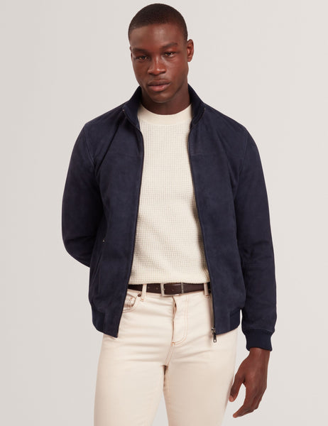 Navy Suede Funnel Neck Zip Bomber Jacket | Peveril | Ted Baker US