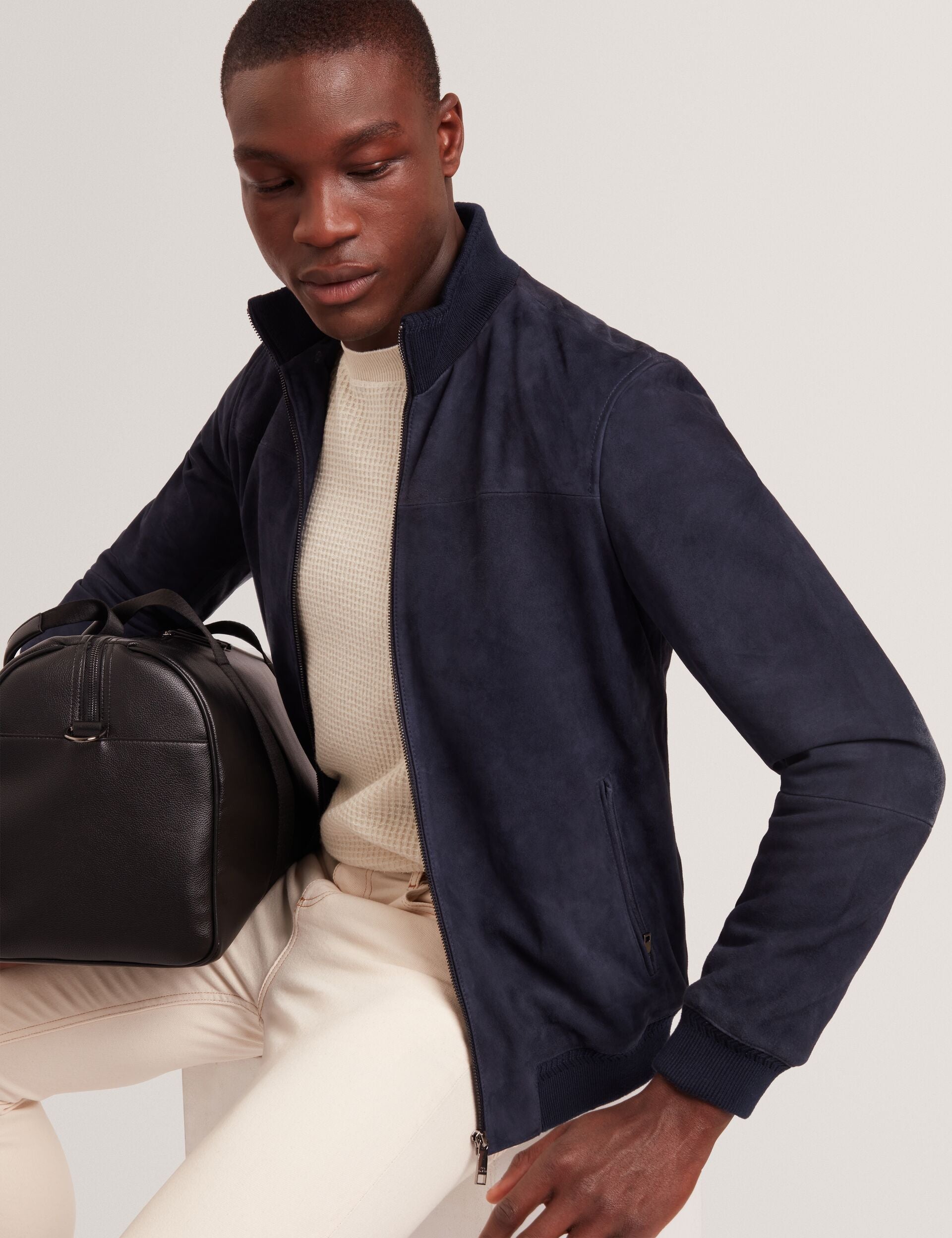 Navy Suede Funnel Neck Zip Bomber Jacket | Peveril | Ted Baker US