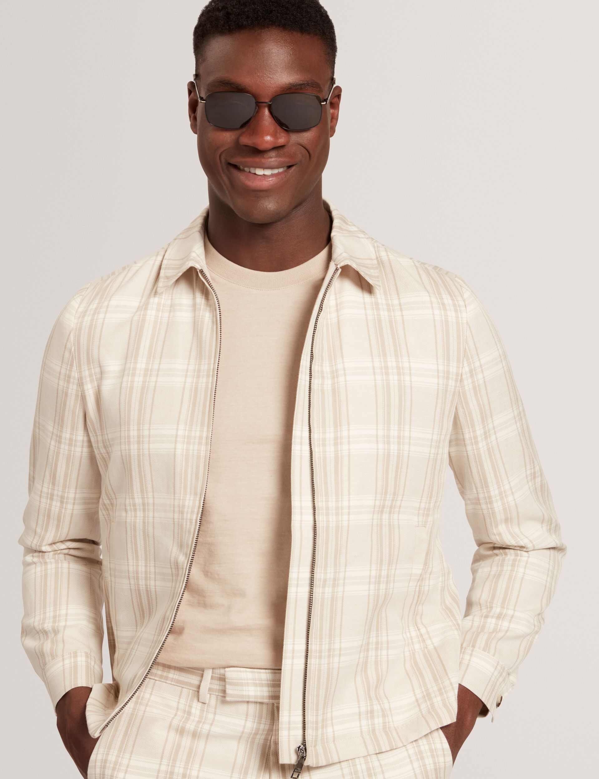 ARRIGOH - Checked Cotton Linen Harrington Zip Jacket