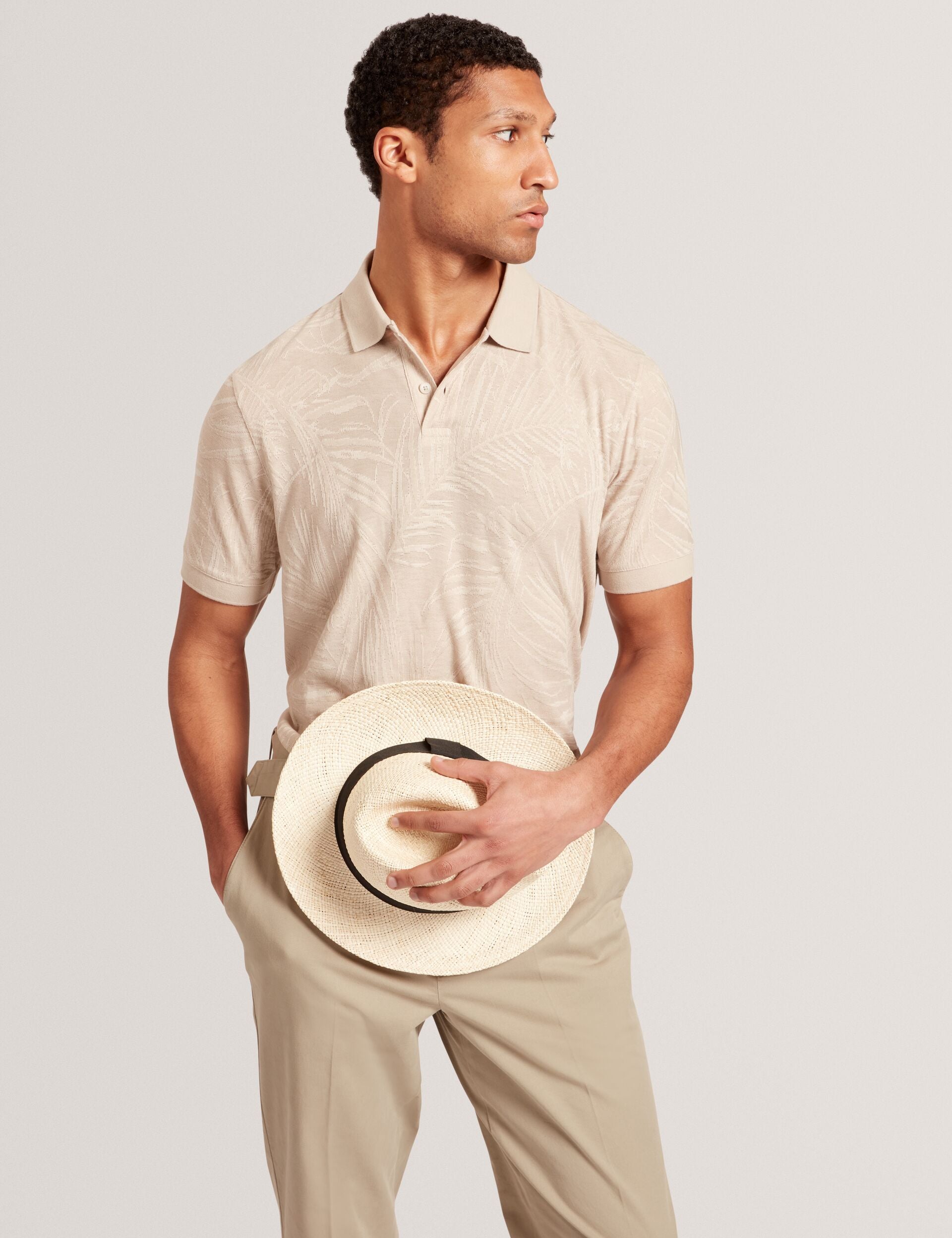 Jacquard Leaf Print Short Sleeve Polo | Edwine | Ted Baker UK