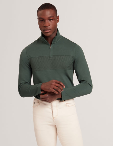 Dk-green Textured Panel Half-zip Modal Sweatshirt | Simonea | Ted