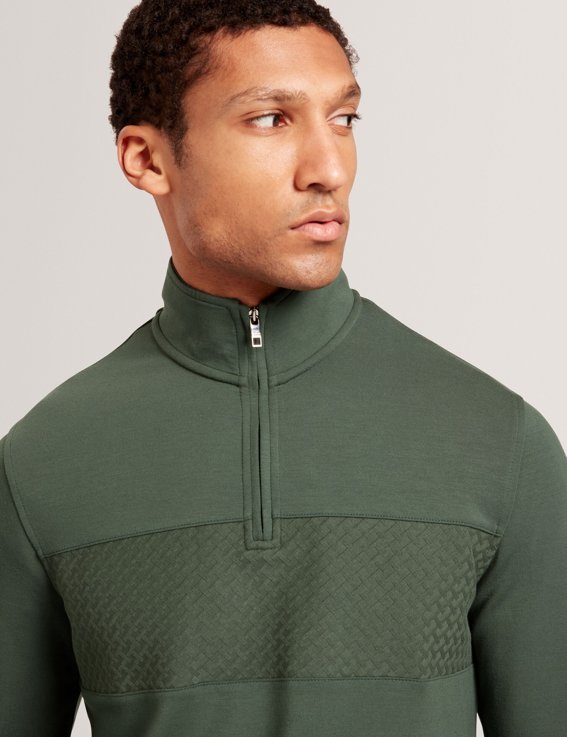 Dk-green Textured Panel Half-zip Modal Sweatshirt | Simonea | Ted