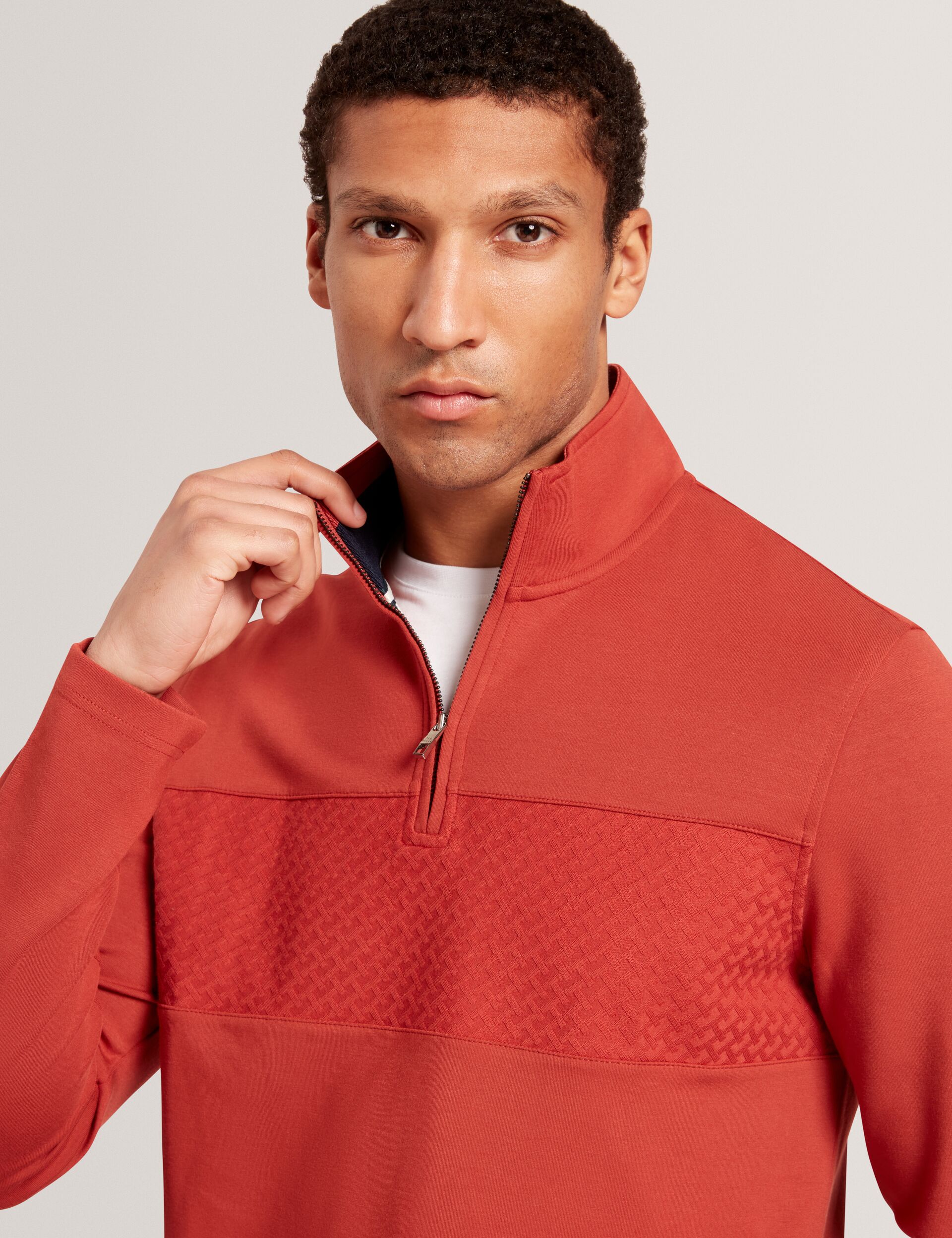 Dk-orange Textured Panel Half-zip Modal Sweatshirt | Simonea | Ted