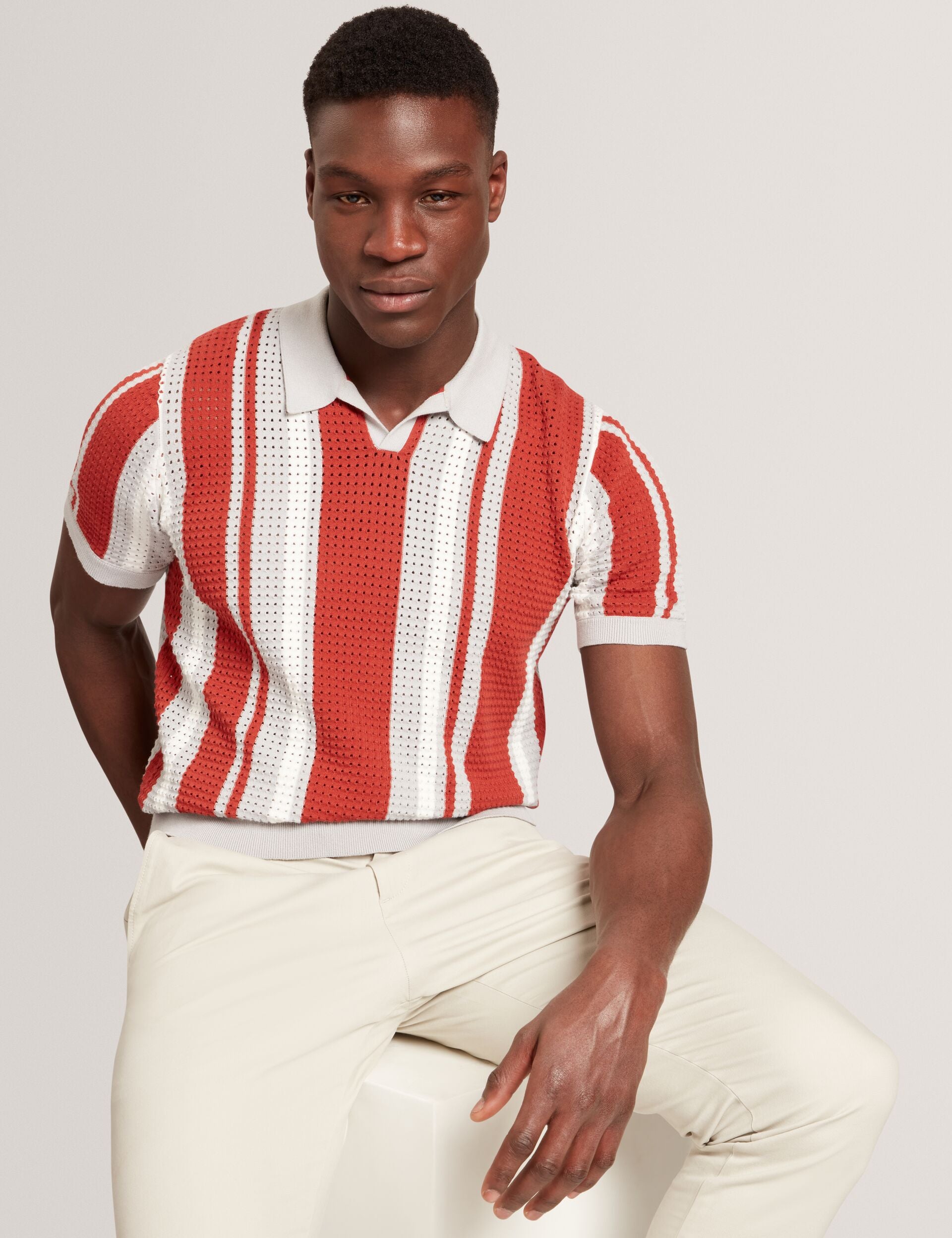 Striped Pointelle Knit Cotton Polo Shirt | Ealings | Ted Baker IE