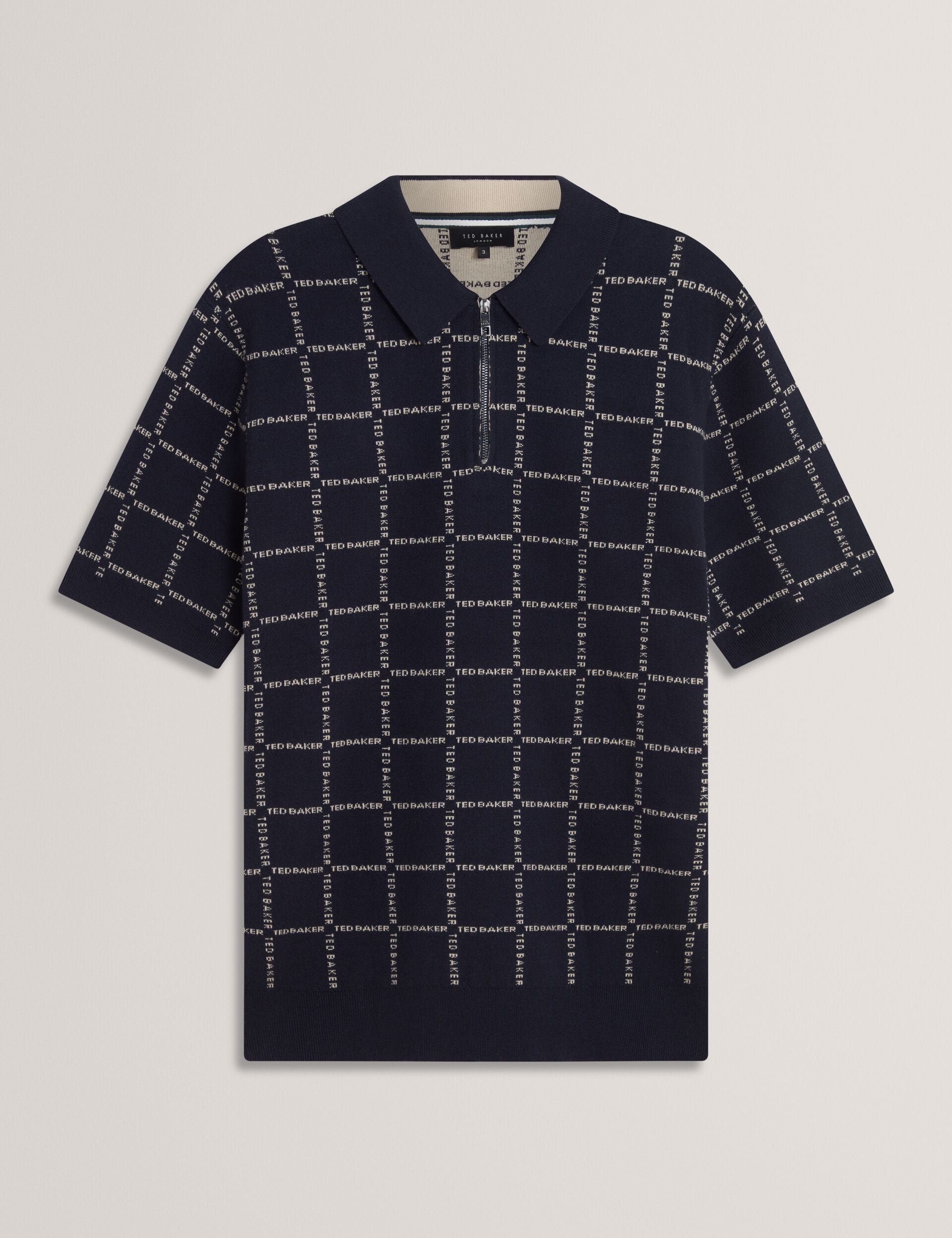 Branded Check Zip Neck Knit Polo | Harlens | Ted Baker UK