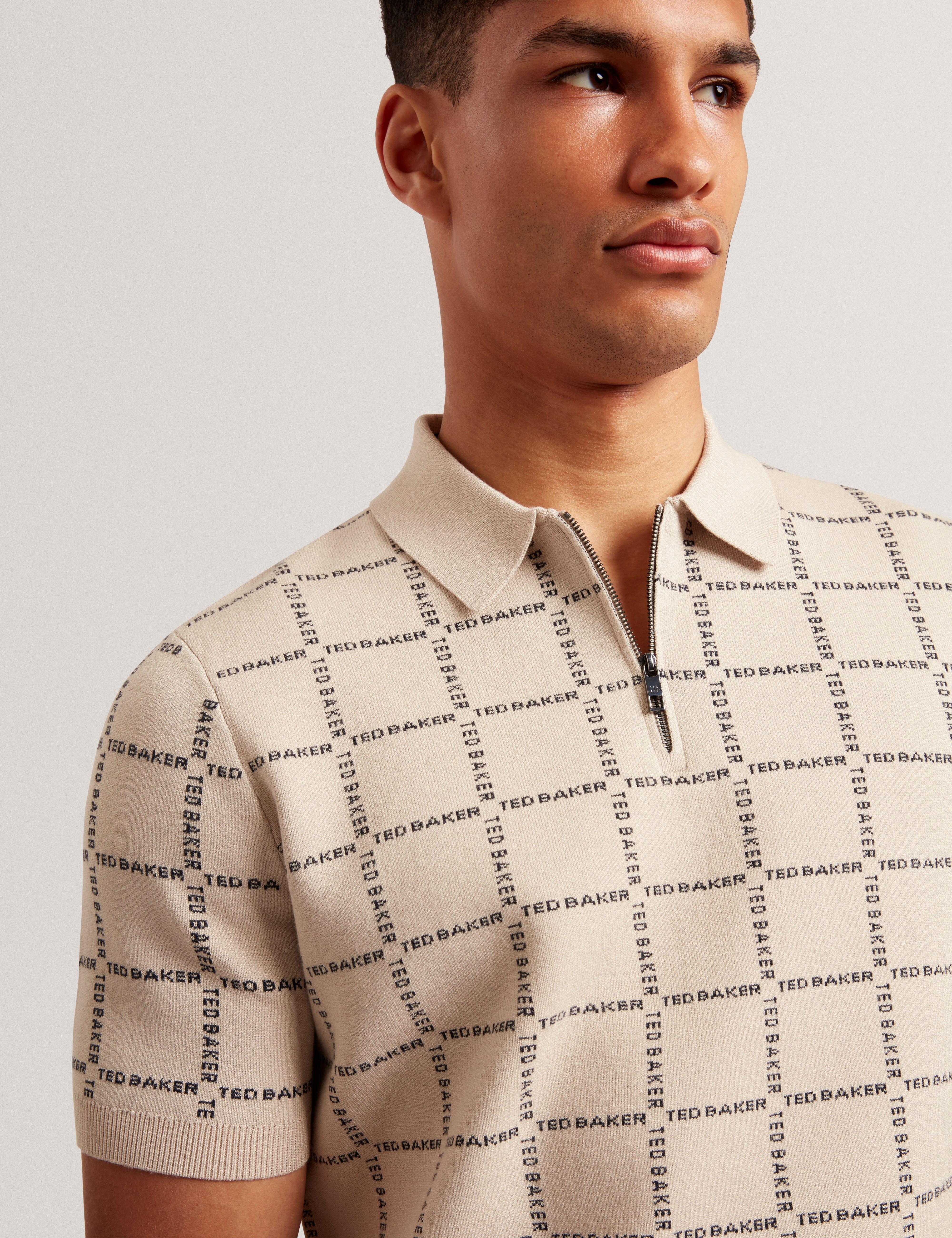 Branded Check Zip Neck Knit Polo | Harlens | Ted Baker UK