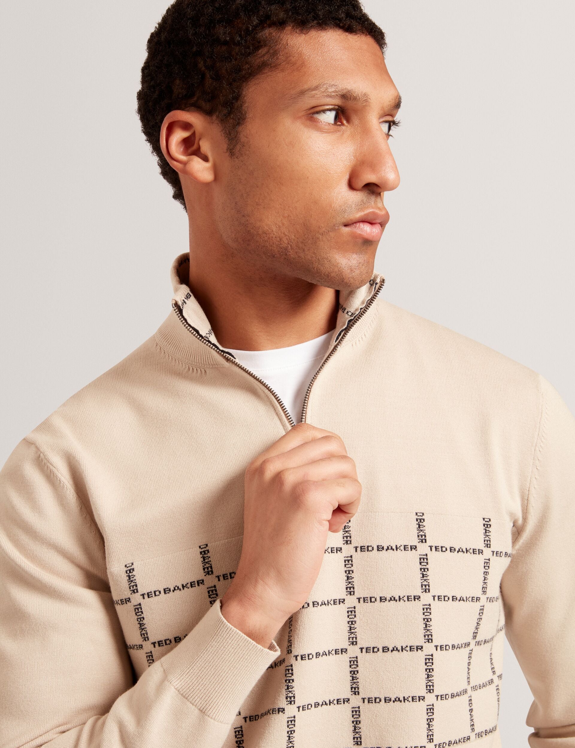 Branded Check Panel Half Zip Jumper | Robinsn | Ted Baker UK