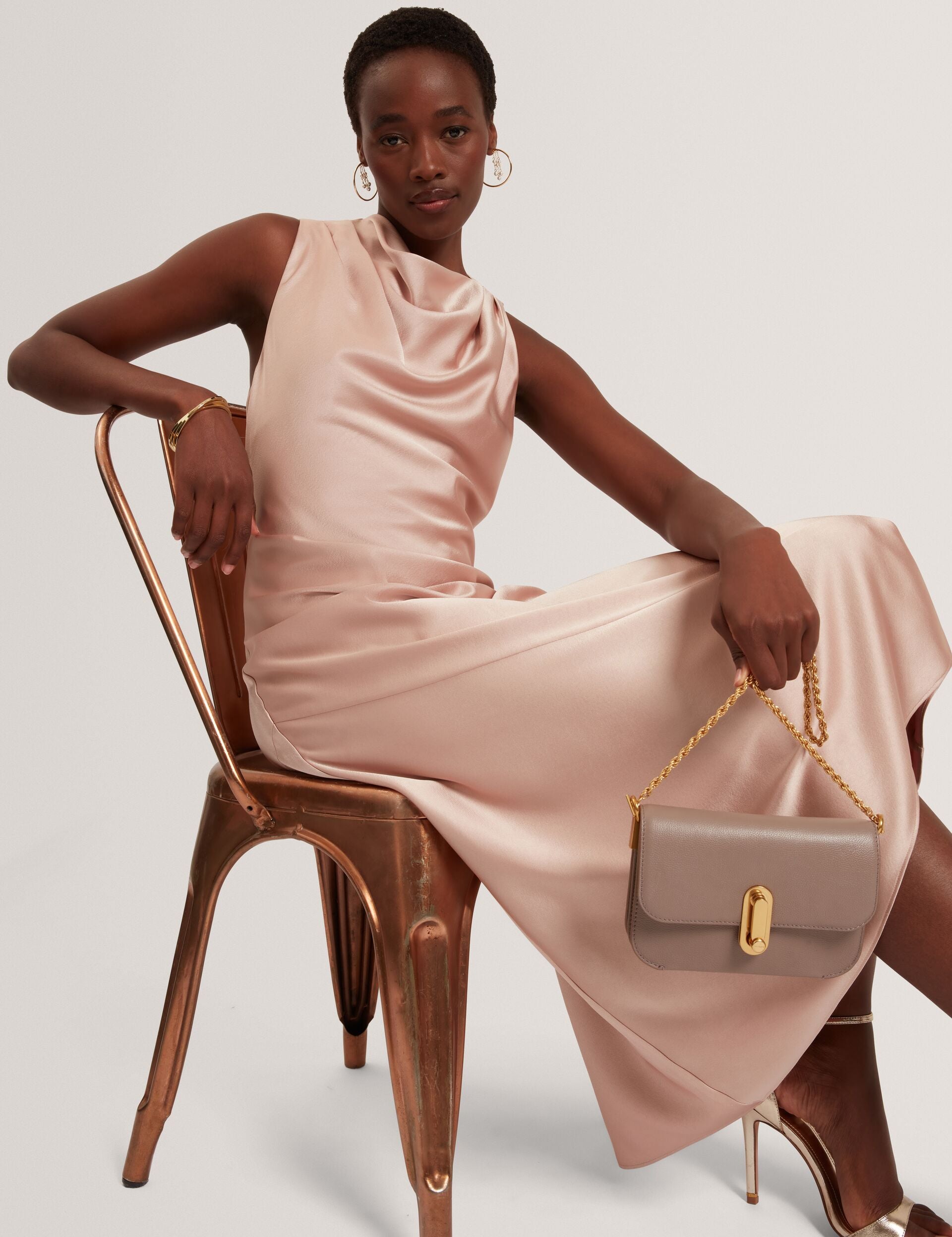 ted baker pink satin dress Ted Baker Women's Cowlneck Strap Dress - Pink - Size 0