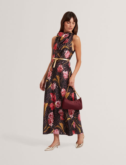 ted baker dress London Sew In Love Fit & Flare Skater Floral Palm Leaves Floral neck Pleated Maxi Dress combines the lightness of linen with elegant pleats and a flattering V Women's Designer Outlet Dresses |